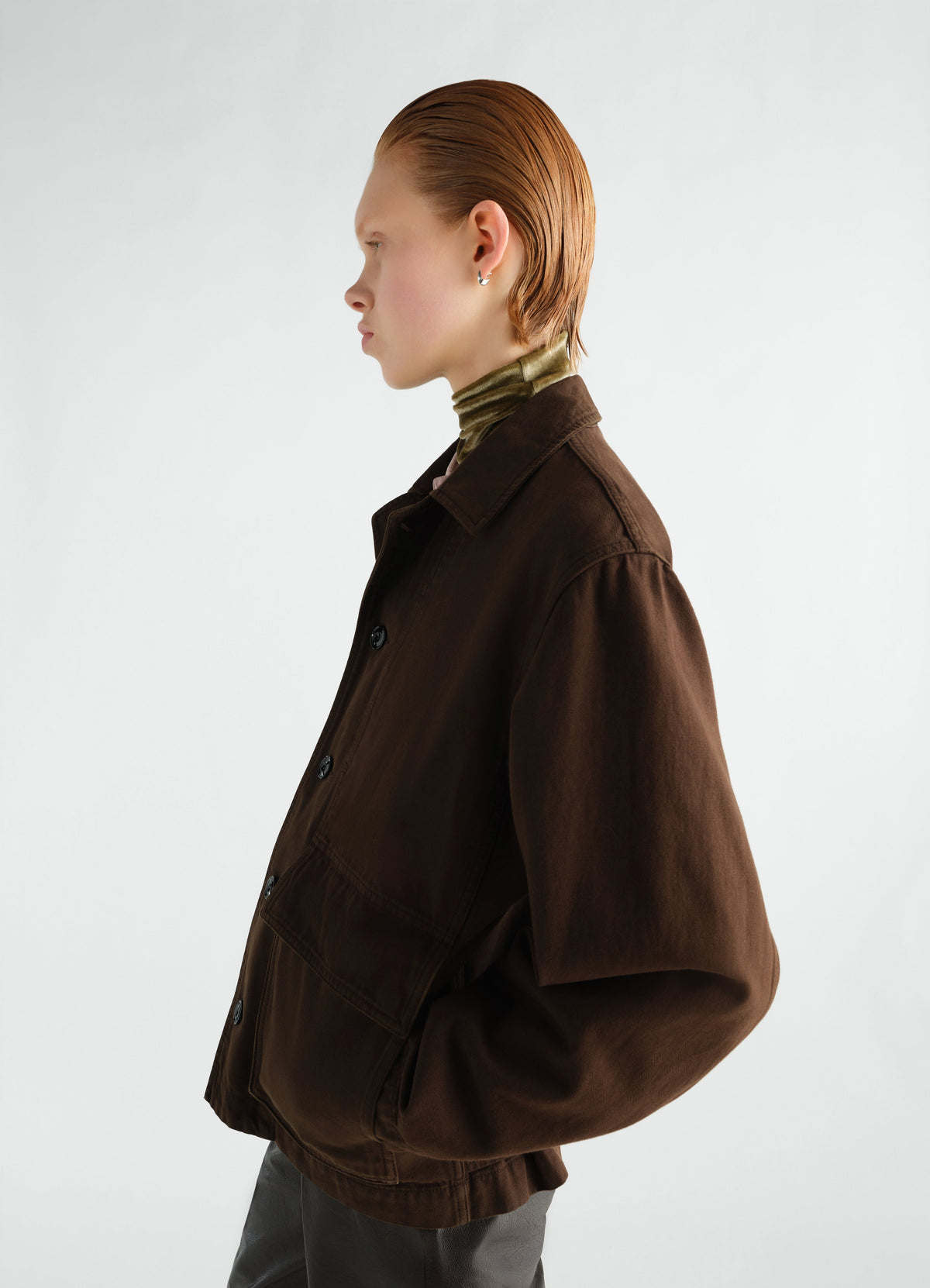 VESTE BOXEE EN TWILL ÉPAIS TEINT EN PIÈCE