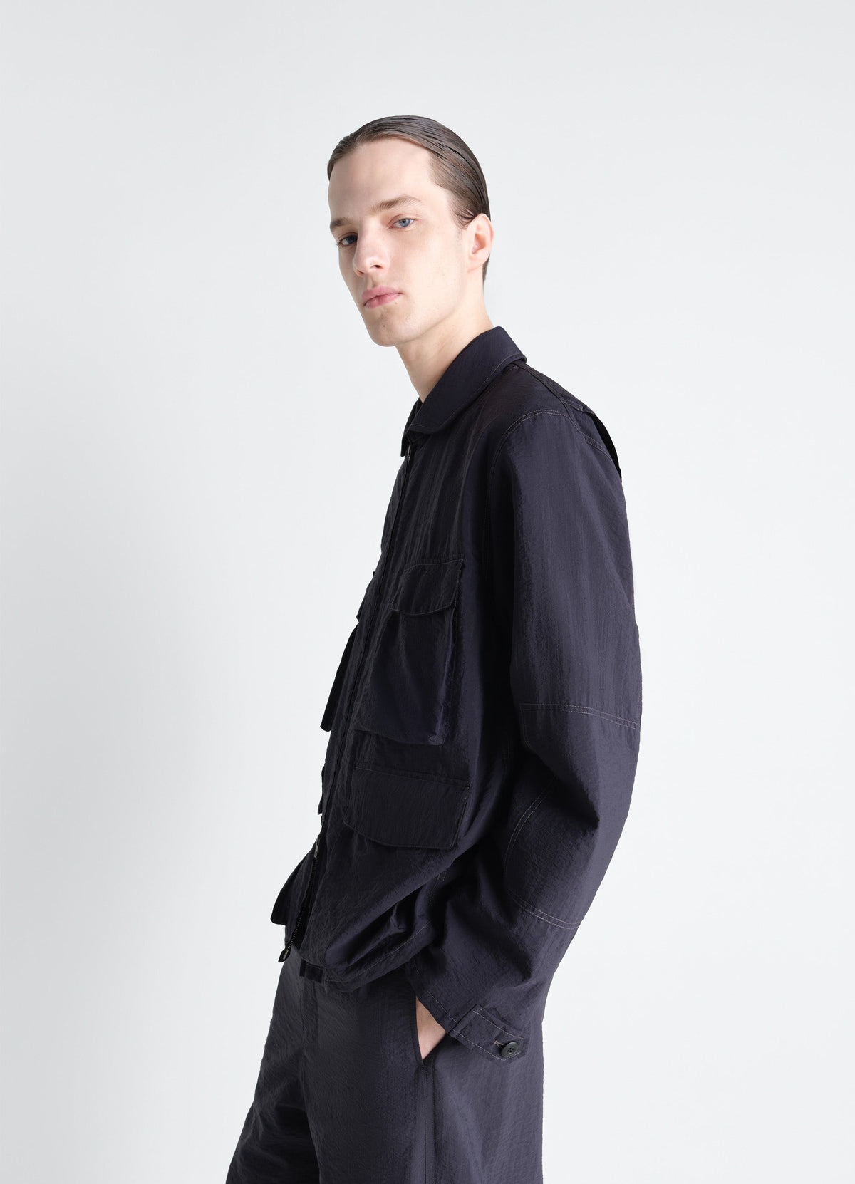 3D POCKET JACKET IN WASHED TECHNICAL COTTON