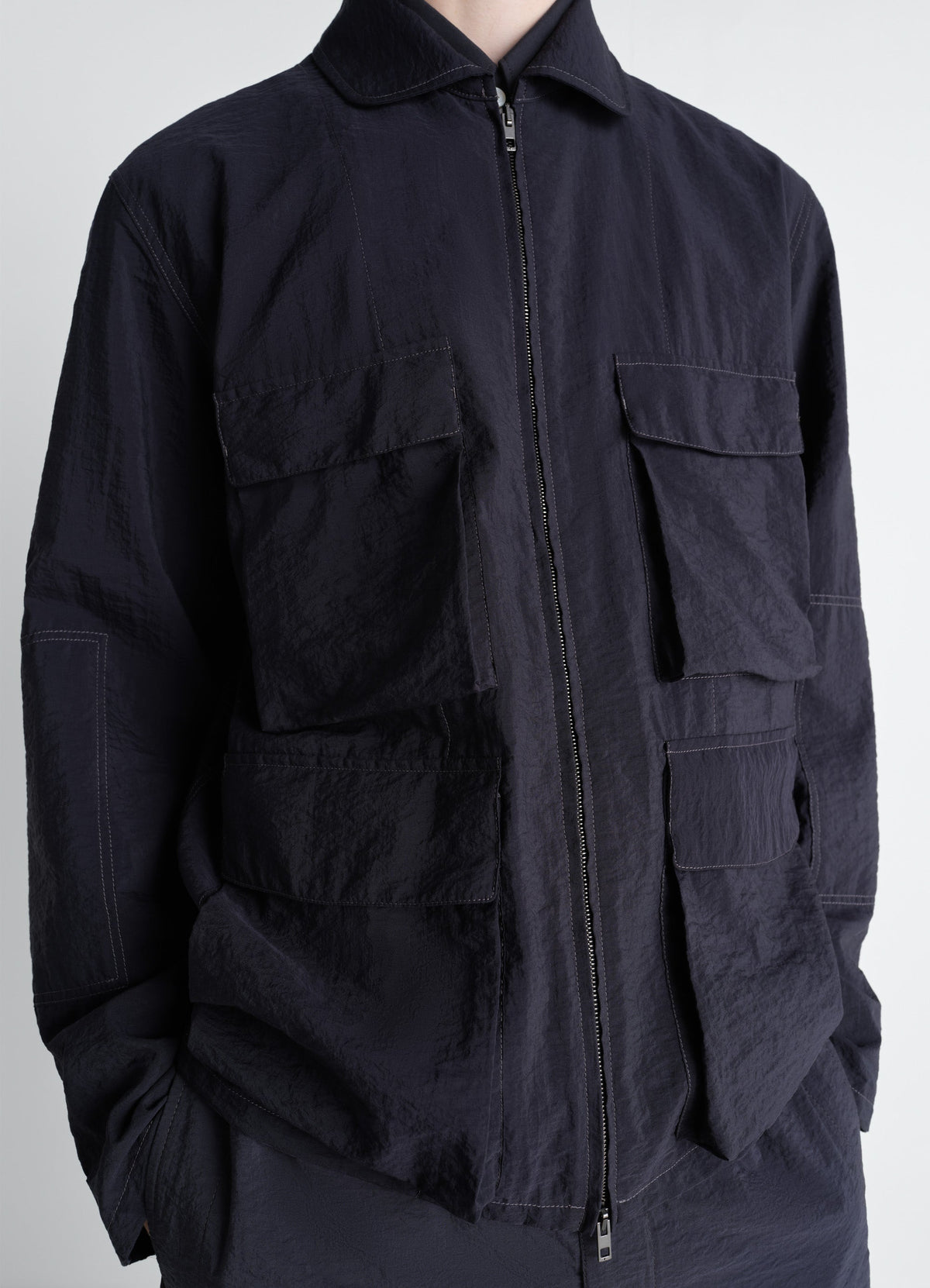 3D POCKET JACKET IN WASHED TECHNICAL COTTON
