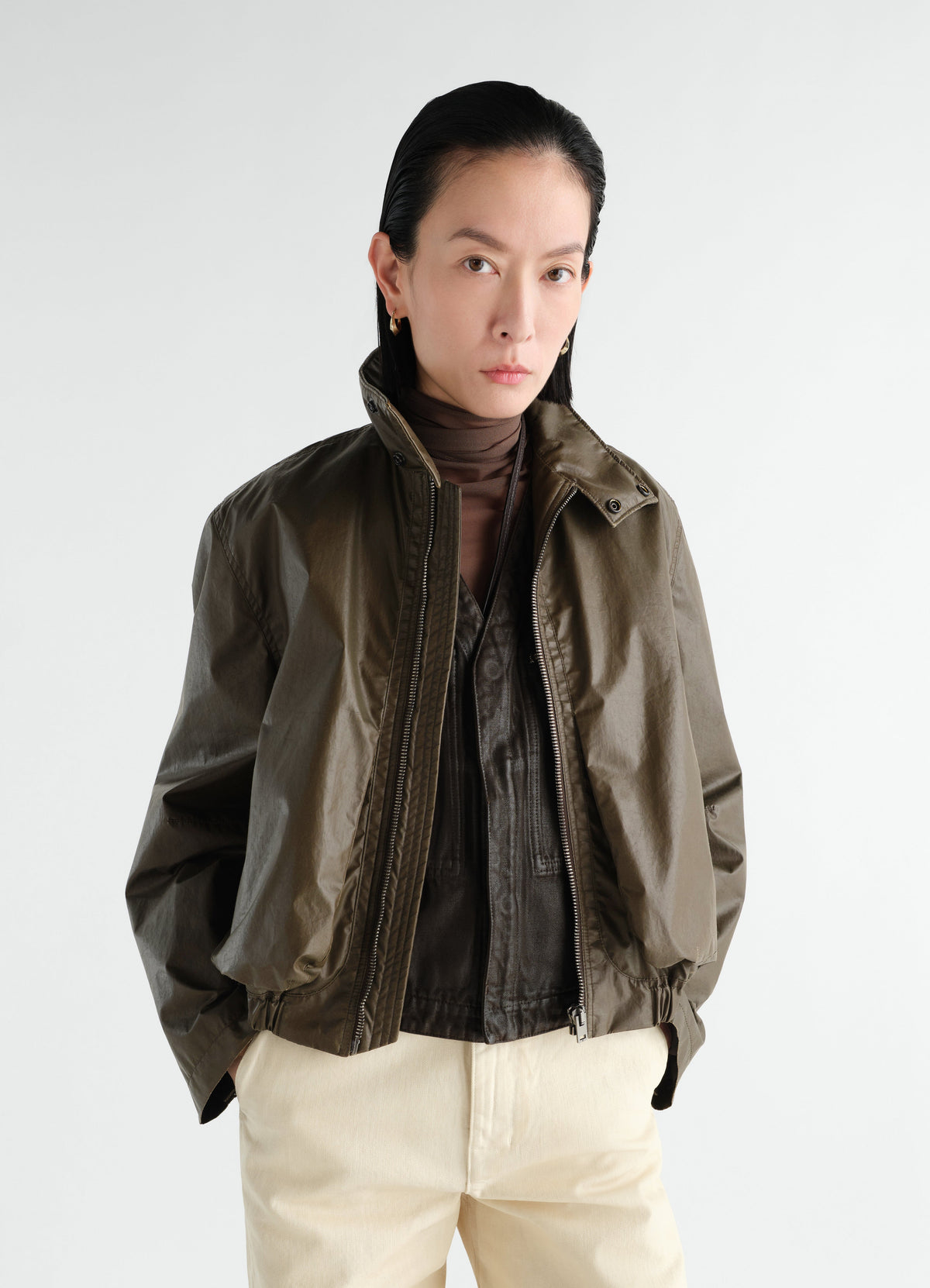 ZIPPED BLOUSON IN WATERPROOF COTTON