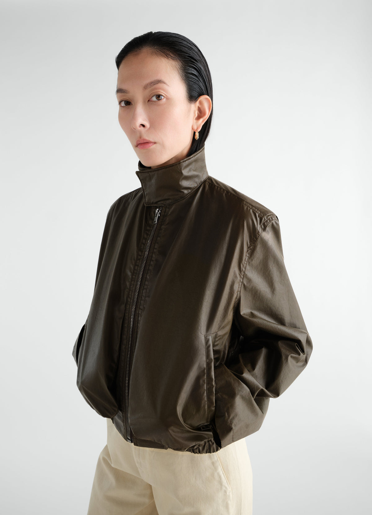 ZIPPED BLOUSON IN WATERPROOF COTTON