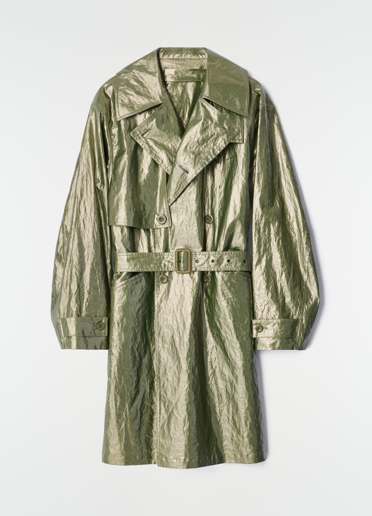 TRENCH-COAT EN LIN ENDUIT BRILLANT DÉPERLANT