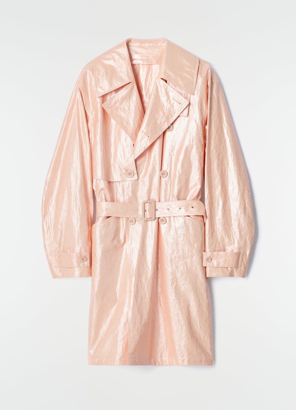 TRENCH-COAT EN LIN ENDUIT BRILLANT DÉPERLANT