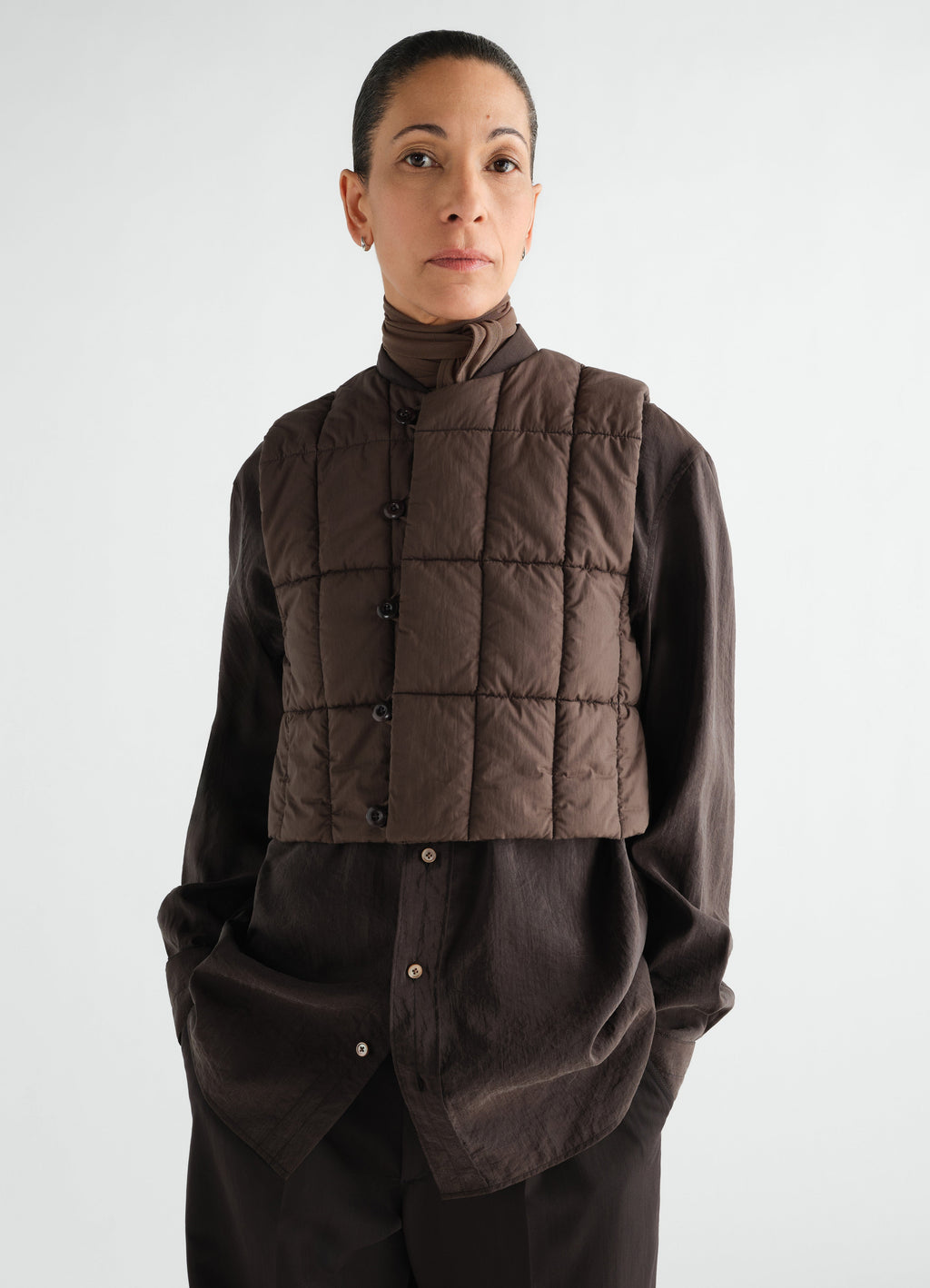 GILET OUATÉ EN COTON NYLON DÉPERLANT