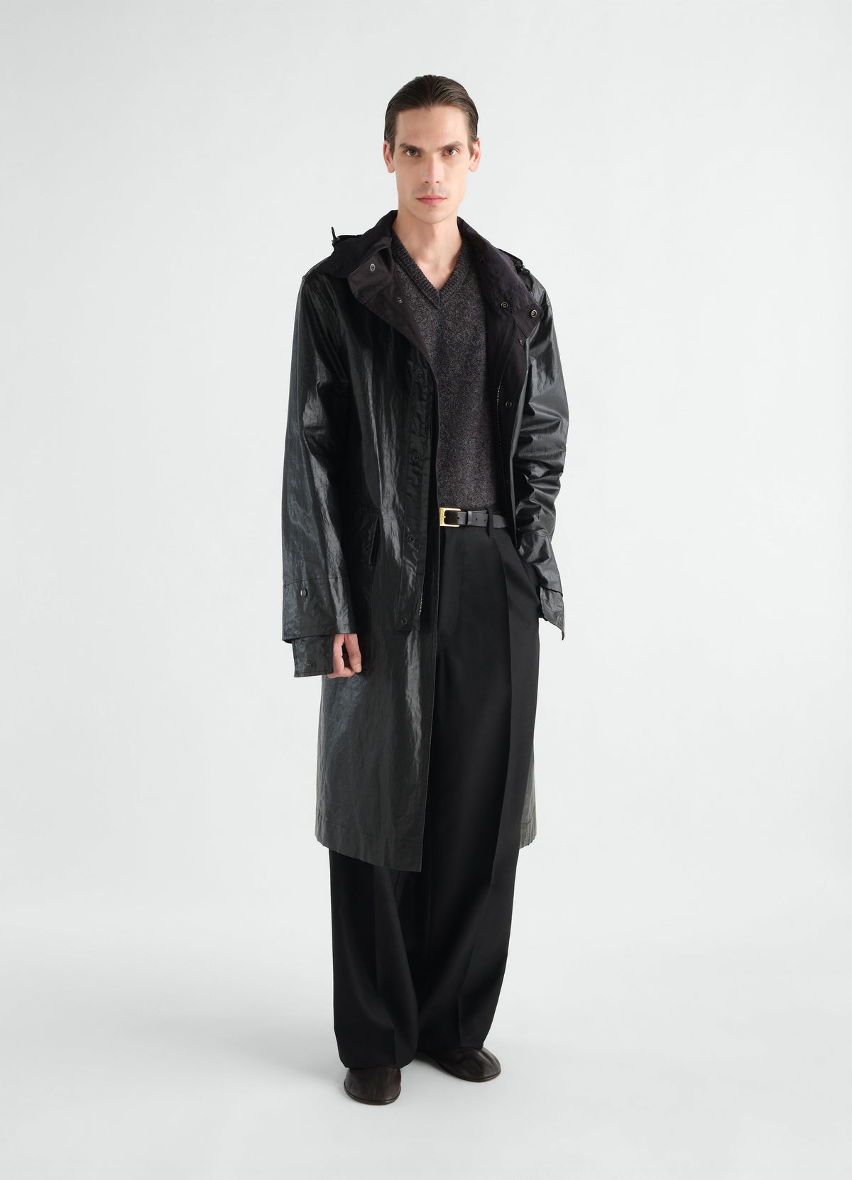 IMPERMÉABLE LONG EN COTON ET LIN CAOUTCHOUTÉ