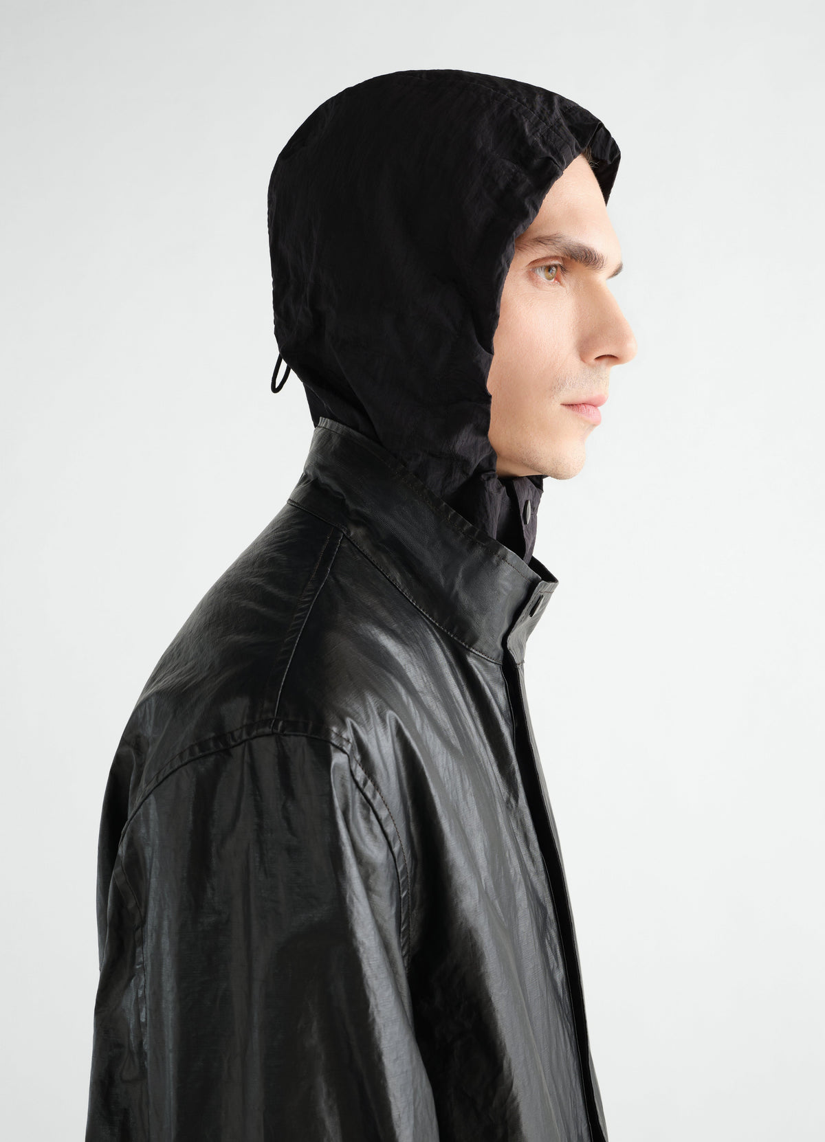 IMPERMÉABLE LONG EN COTON ET LIN CAOUTCHOUTÉ