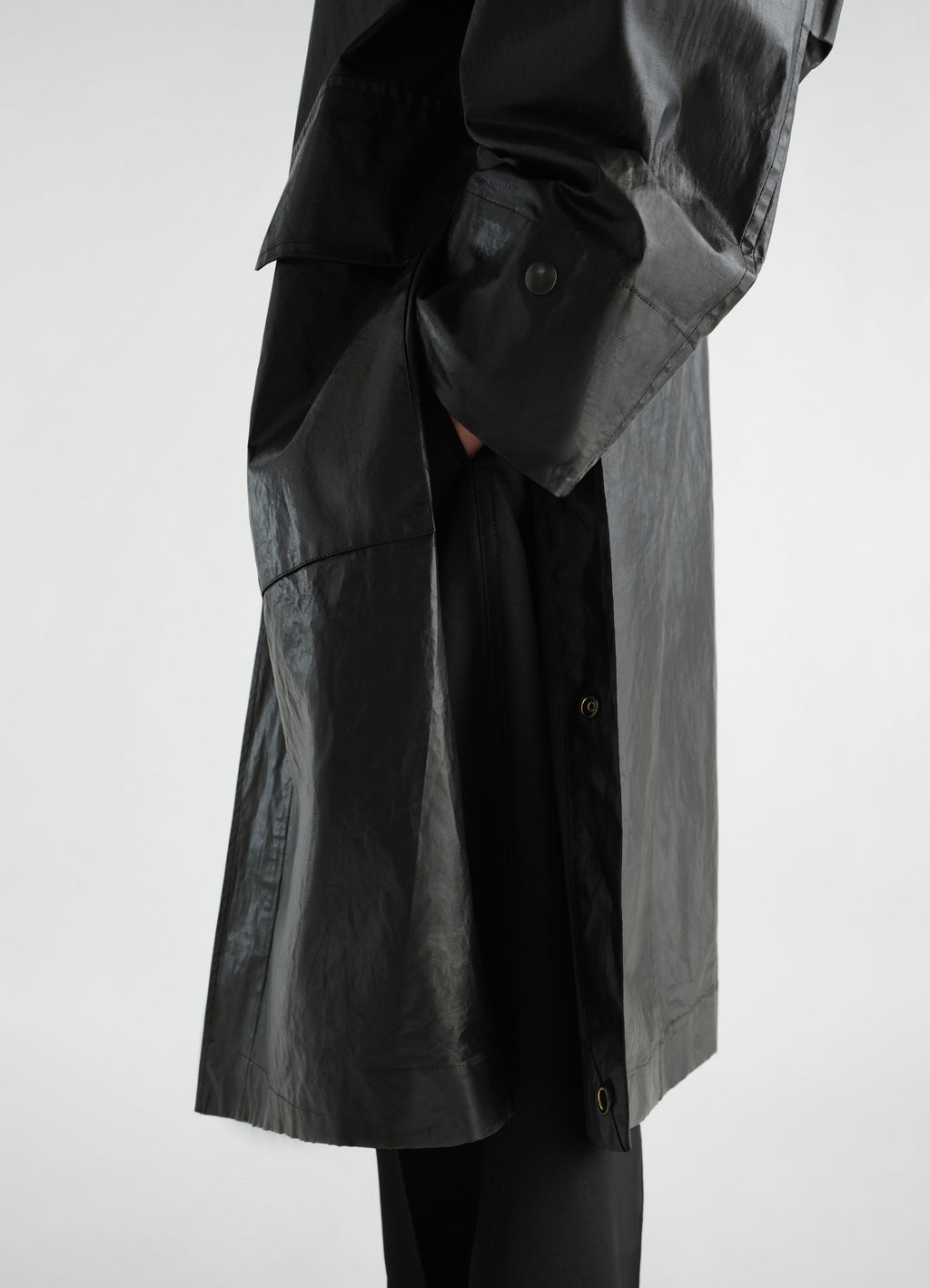 IMPERMÉABLE LONG EN COTON ET LIN CAOUTCHOUTÉ