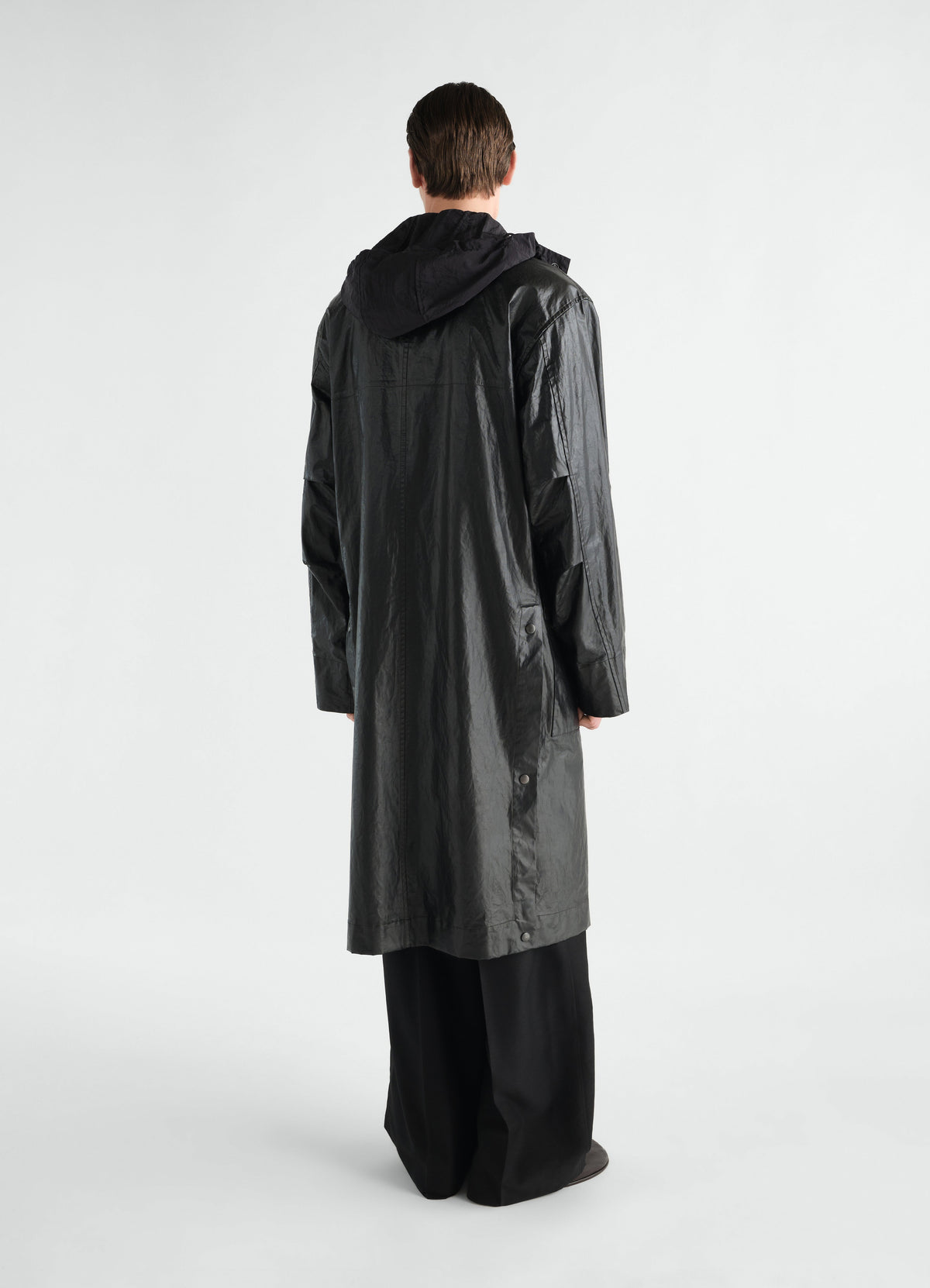 IMPERMÉABLE LONG EN COTON ET LIN CAOUTCHOUTÉ