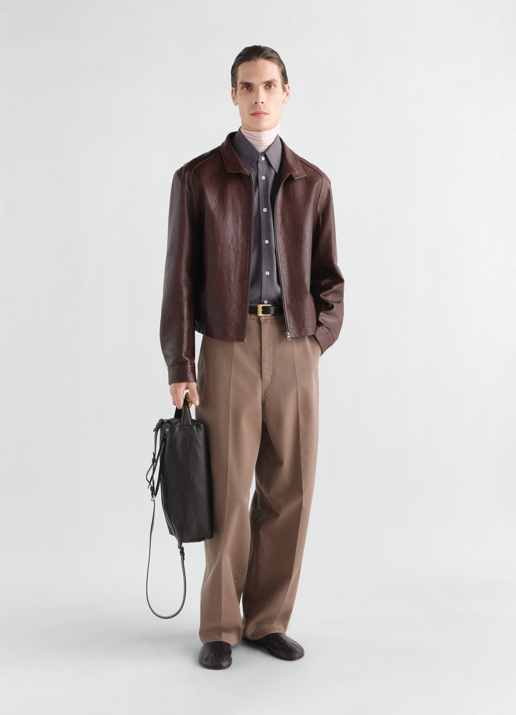 LEATHER HARRINGTON BLOUSON IN GLOSSY COW LEATHER