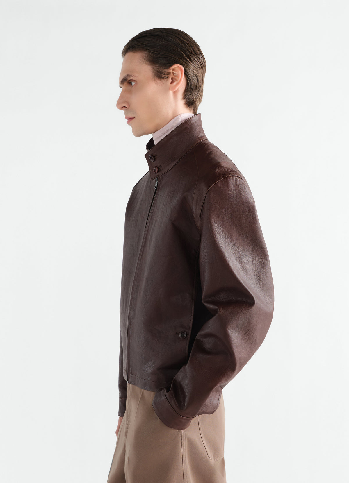 BLOUSON HARRINGTON EN CUIR DE VACHETTE BRILLANT
