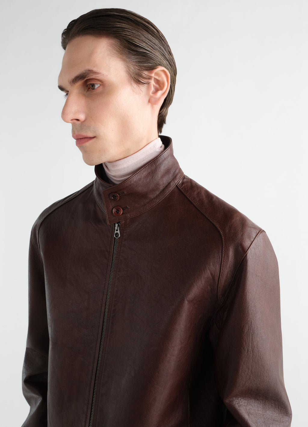 LEATHER HARRINGTON BLOUSON IN GLOSSY COW LEATHER