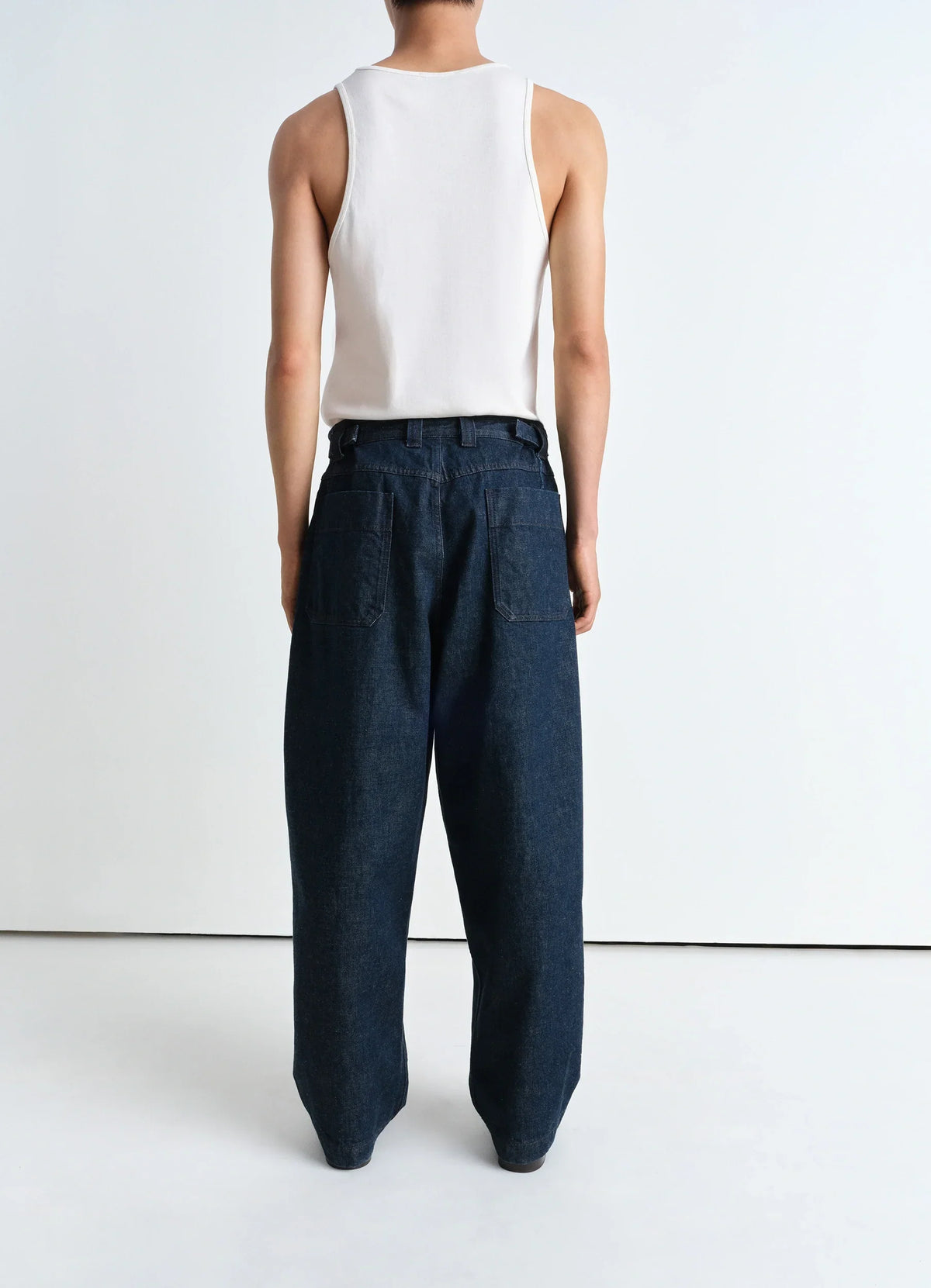 PLEATED WORKWEAR PANTS IN HEAVY INDIGO DENIM