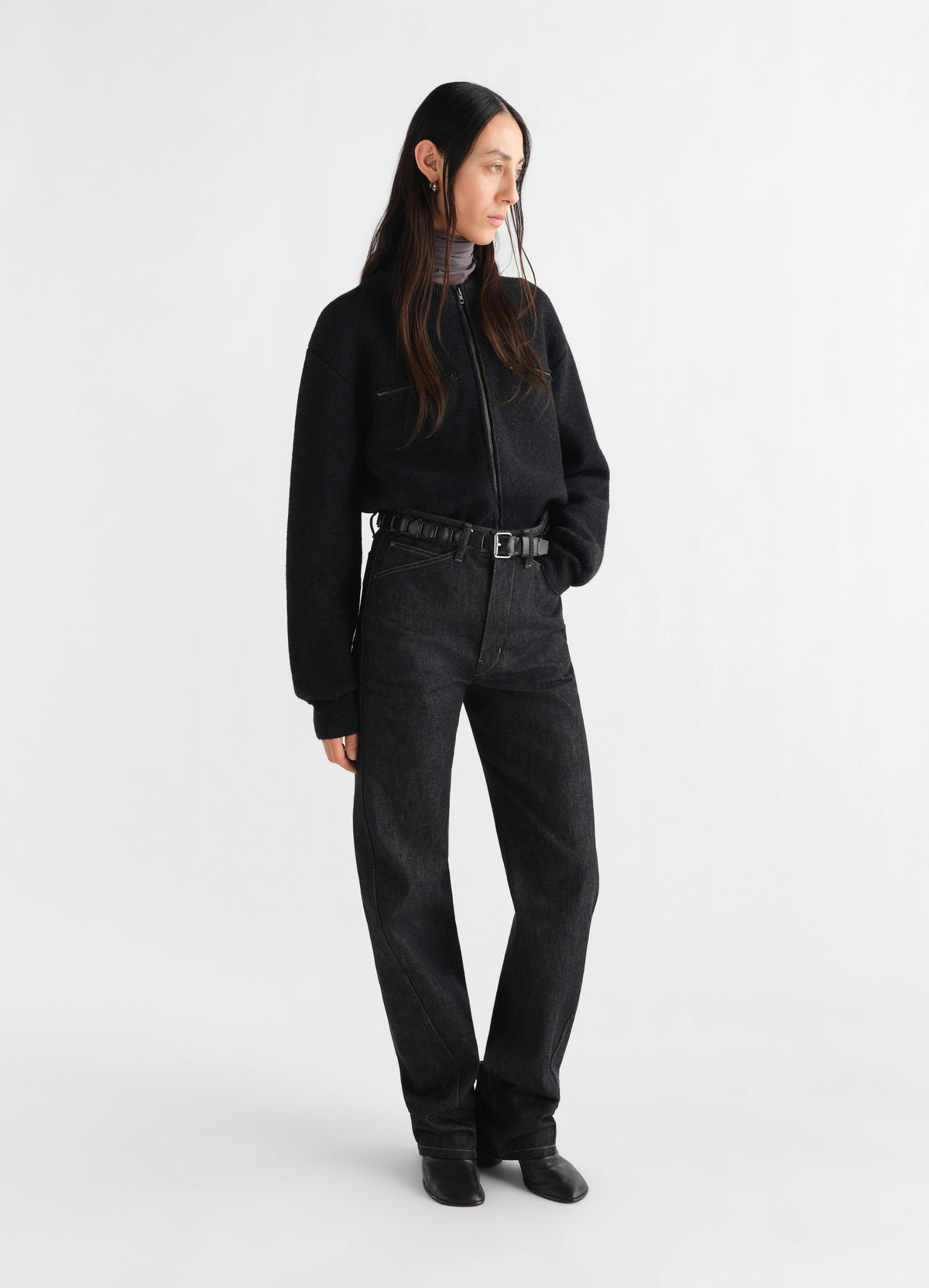 PANTALON TWISTÉ À CINQ POCHES EN DENIM ARDOISE ÉPAIS