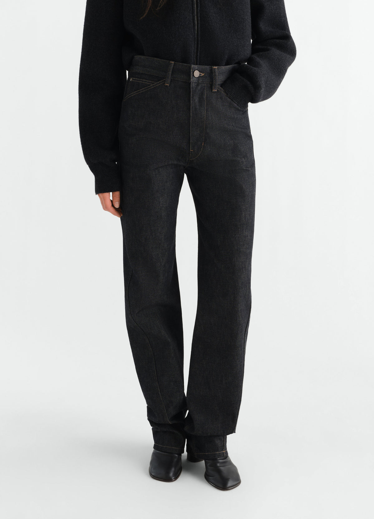 PANTALON TWISTÉ À CINQ POCHES EN DENIM ARDOISE ÉPAIS