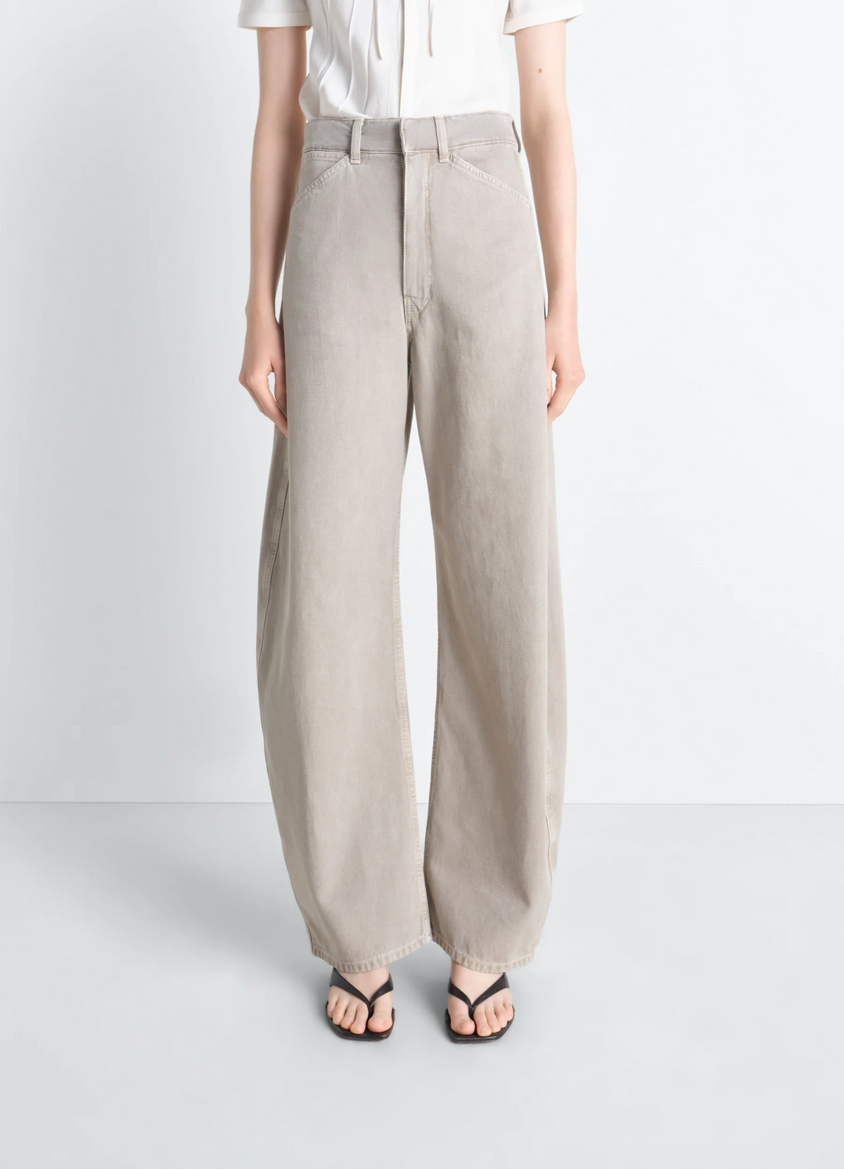 PANTALON INCURVÉ À TAILLE HAUTE EN SERGÉ LOURD CASSÉ COLORIS NEIGE