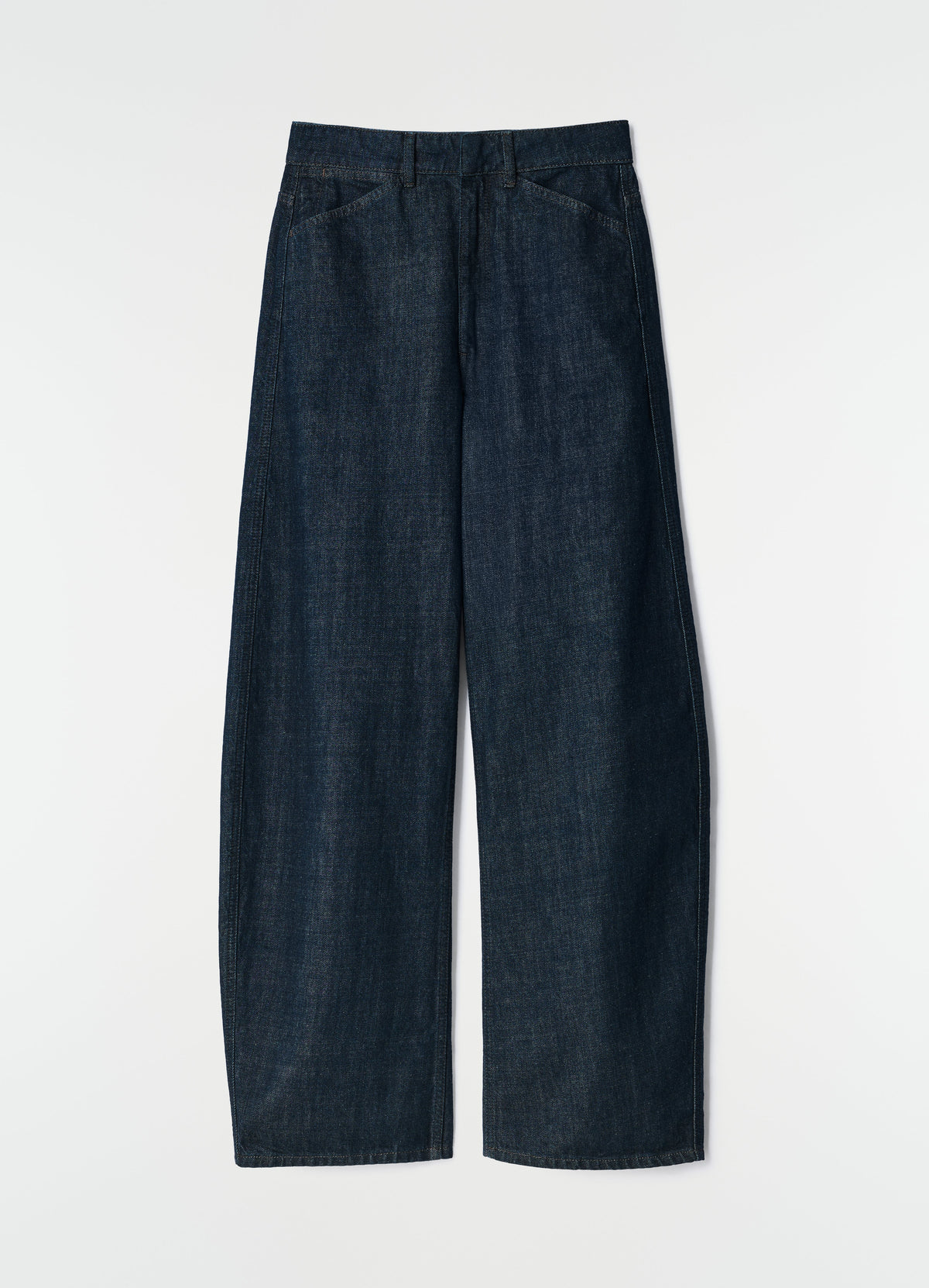 PANTALON INCURVÉ TAILLE HAUTE EN DENIM INDIGO ÉPAIS