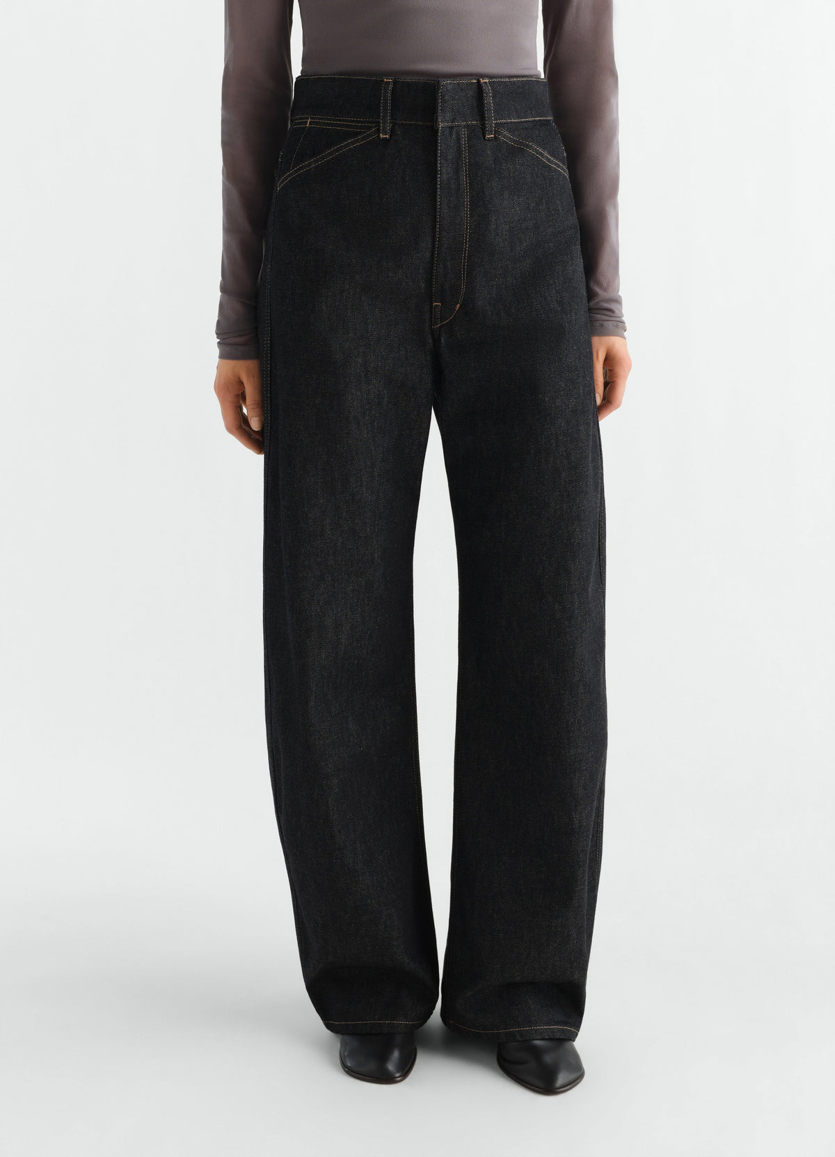 PANTALON COURBE TAILLE HAUTE EN DENIM ARDOISE ÉPAIS