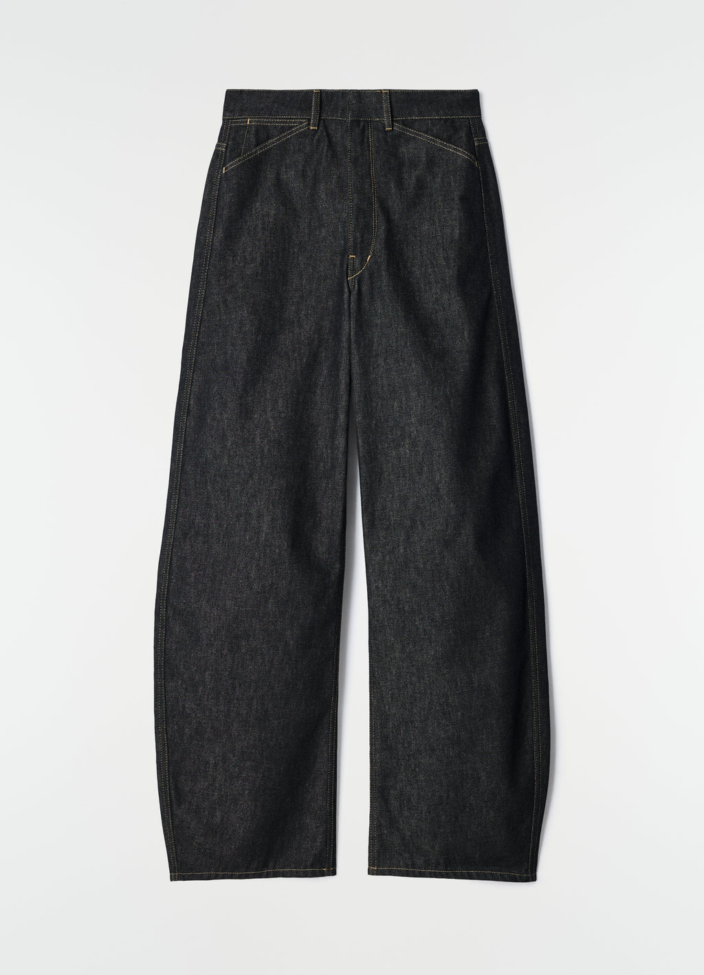 HIGH WAISTED CURVED PANTS IN HEAVY SLATE DENIM