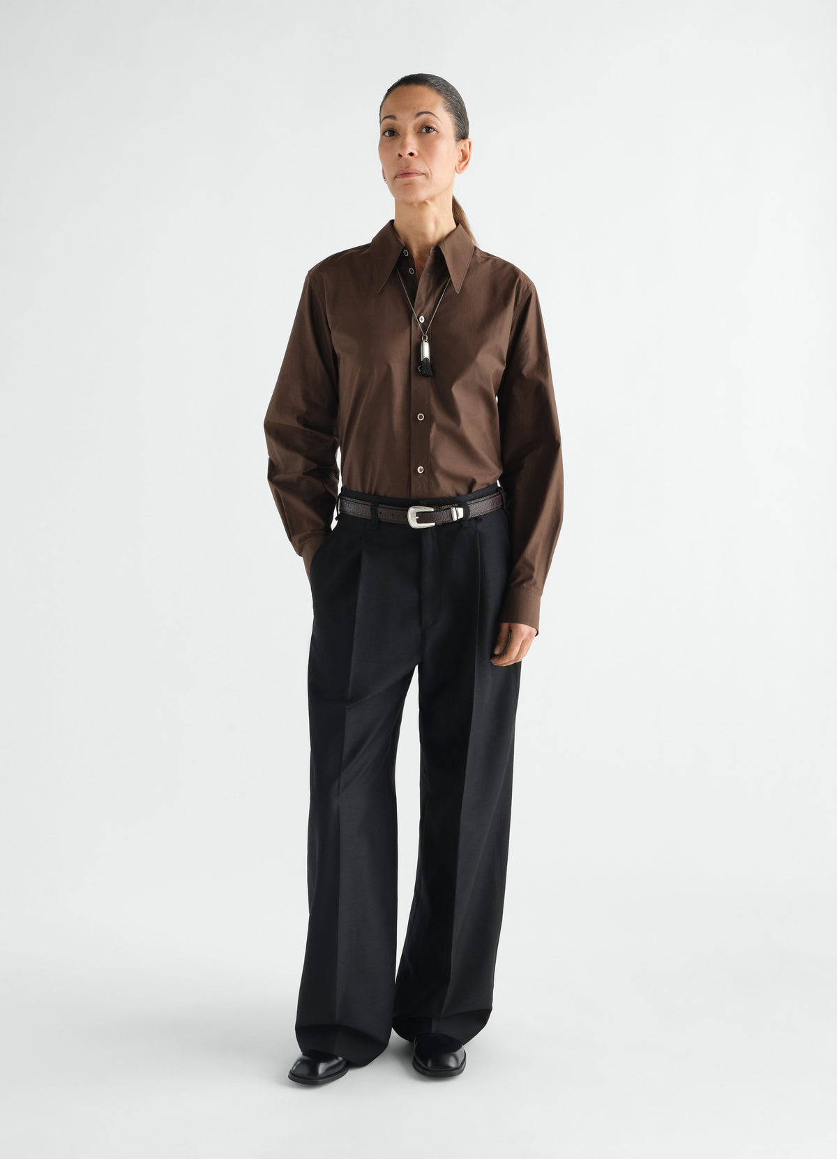PANTALON LARGE À PLIS EN TOILE DE LAINE ET MOHAIR