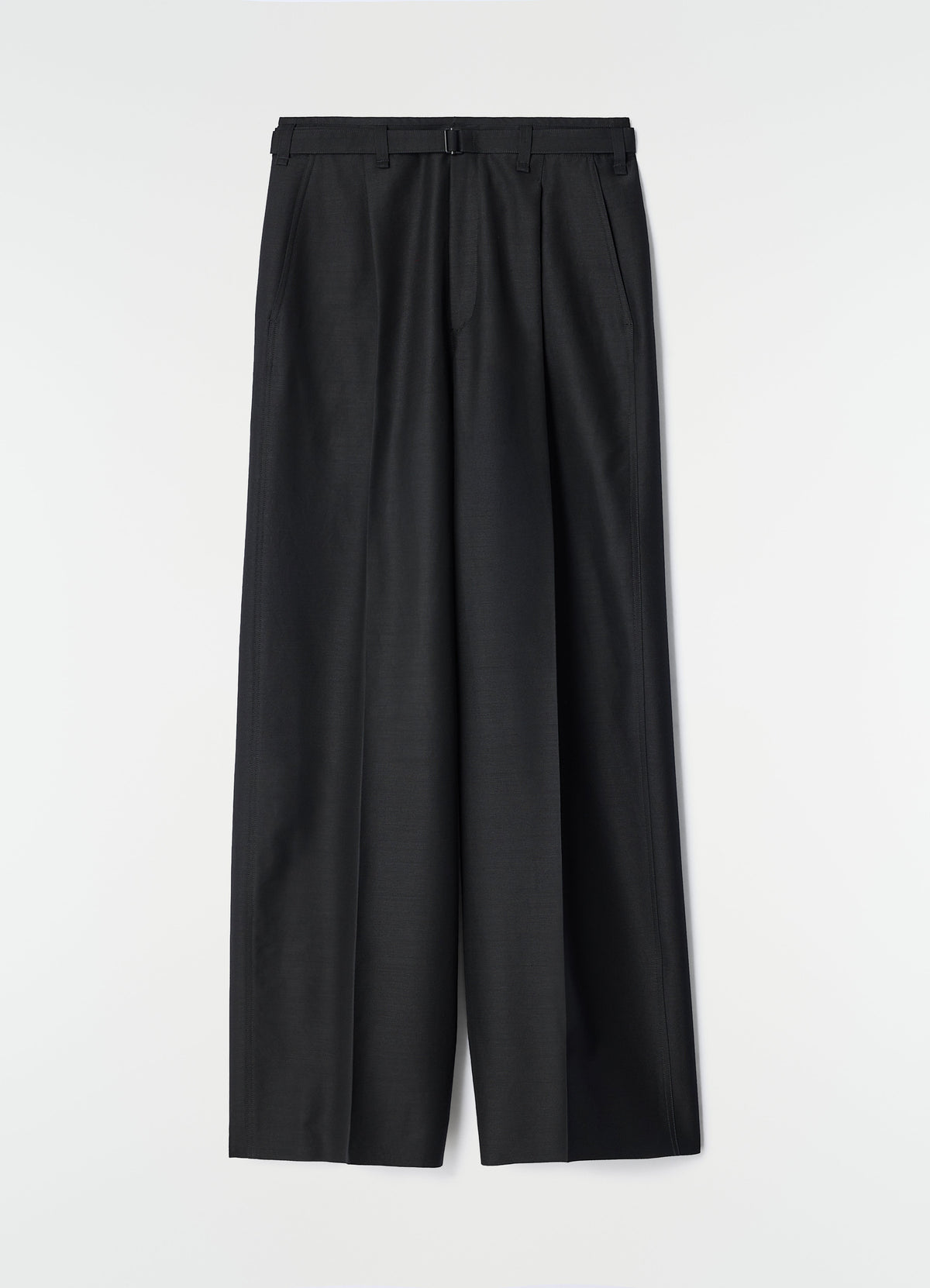 PANTALON LARGE À PLIS EN TOILE DE LAINE ET MOHAIR