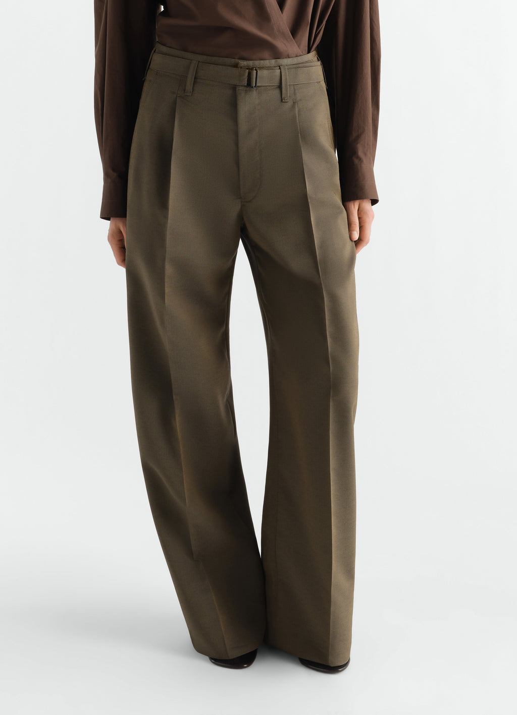PANTALON LARGE À PLIS EN TOILE DE LAINE ET MOHAIR