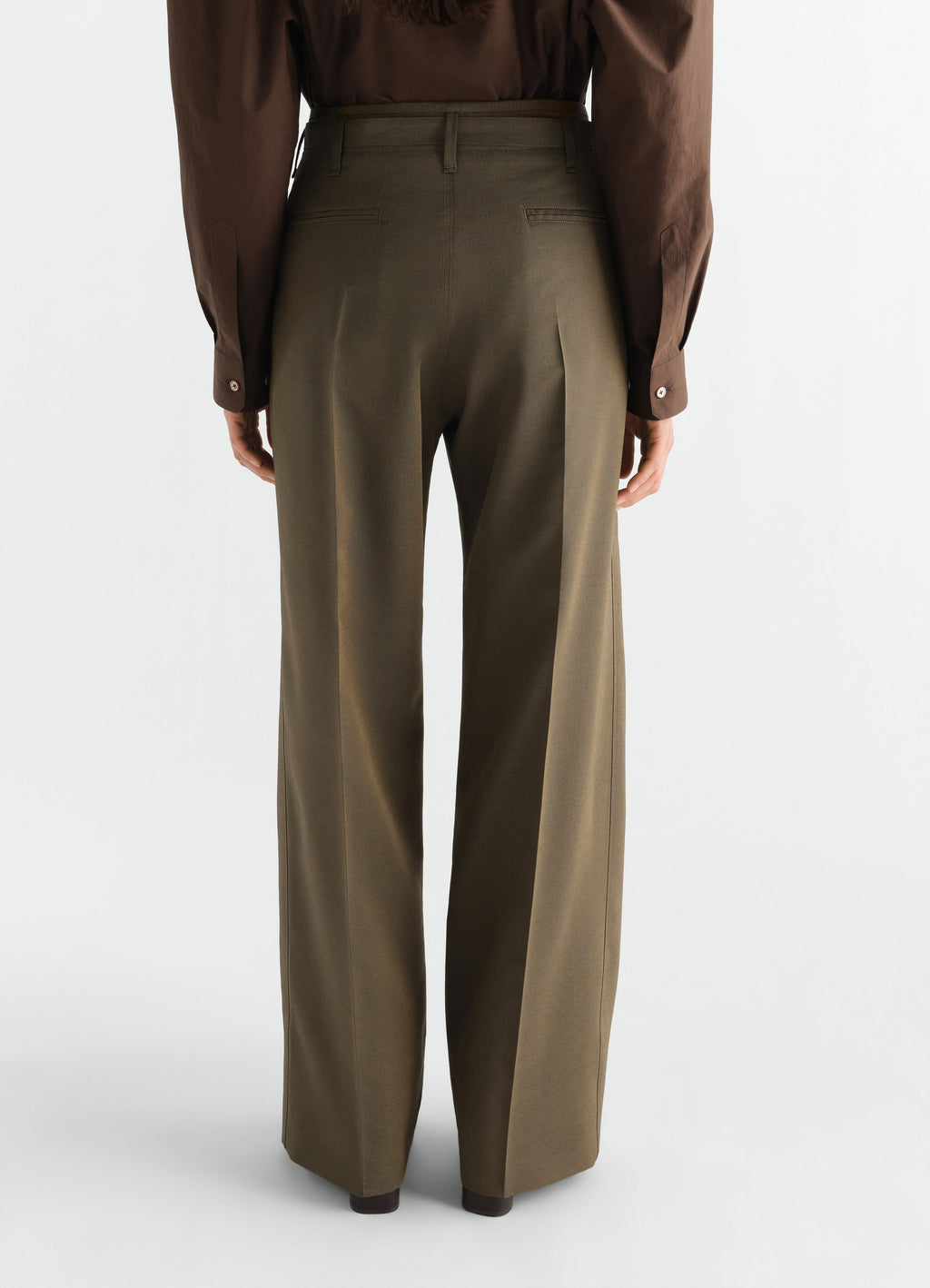 PANTALON LARGE À PLIS EN TOILE DE LAINE ET MOHAIR