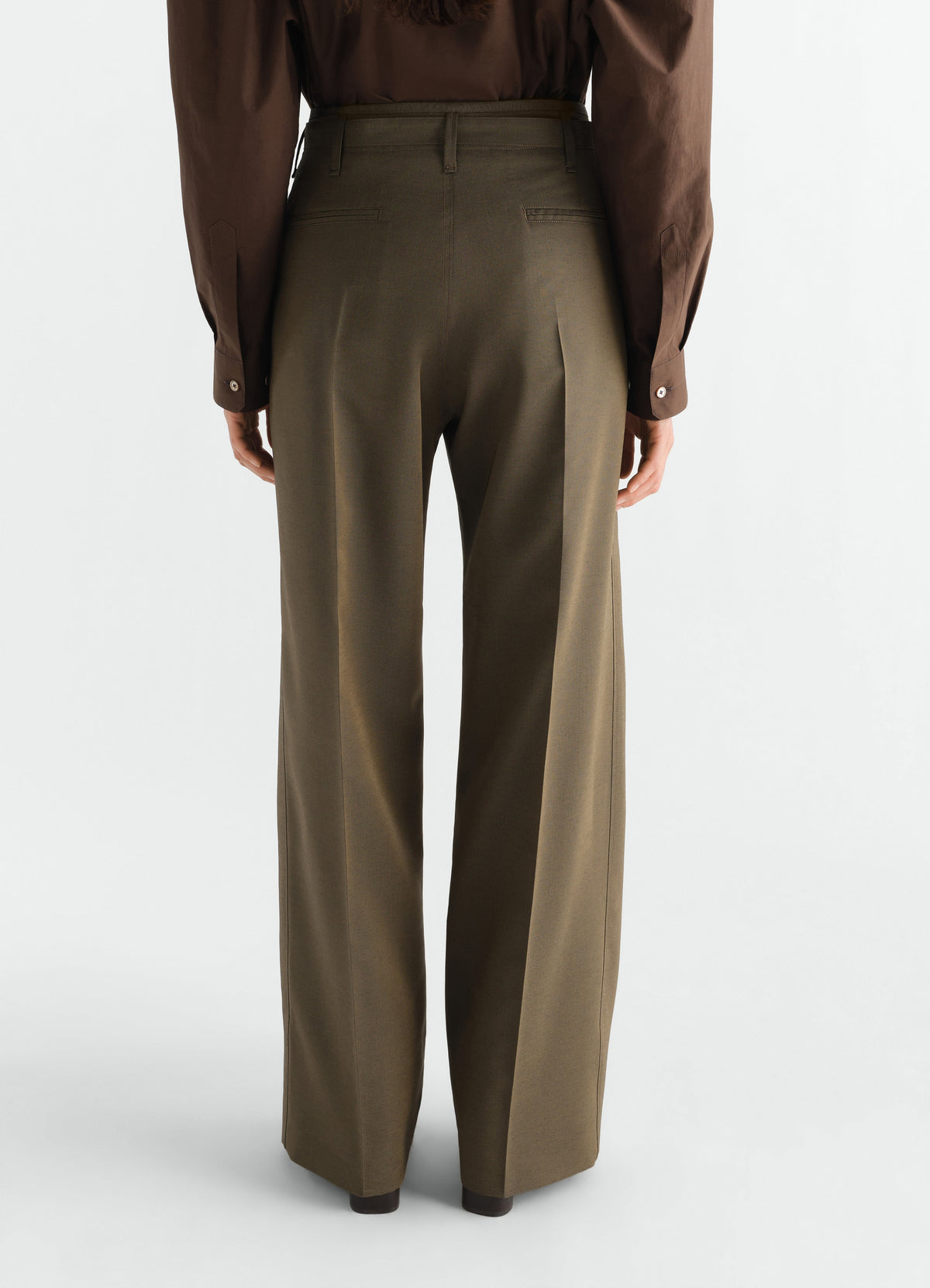 PANTALON LARGE À PLIS EN TOILE DE LAINE ET MOHAIR