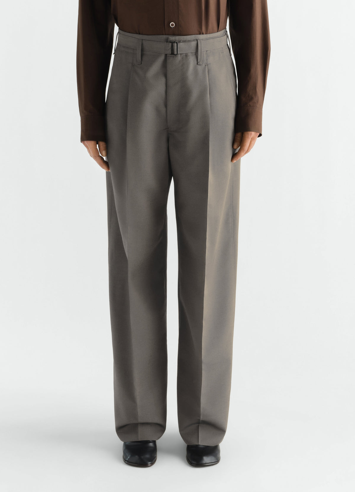 PANTALON LARGE À PLIS EN TOILE DE LAINE ET MOHAIR