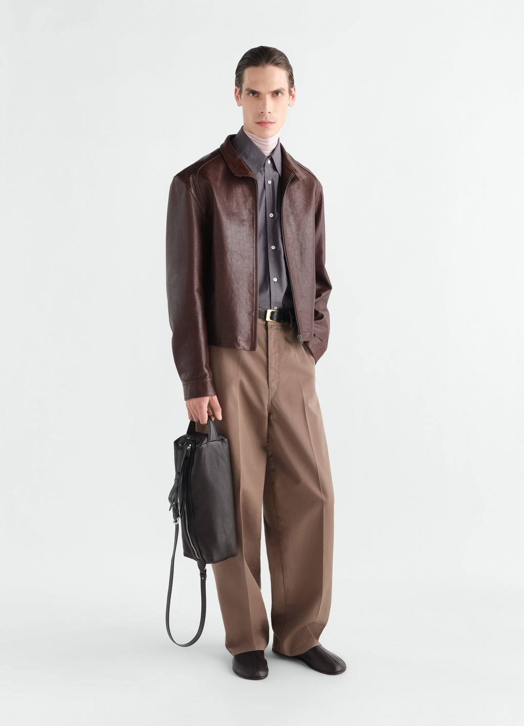 PANTALON BARREL EN MÉLANGE DE SERGÉ DE COTON