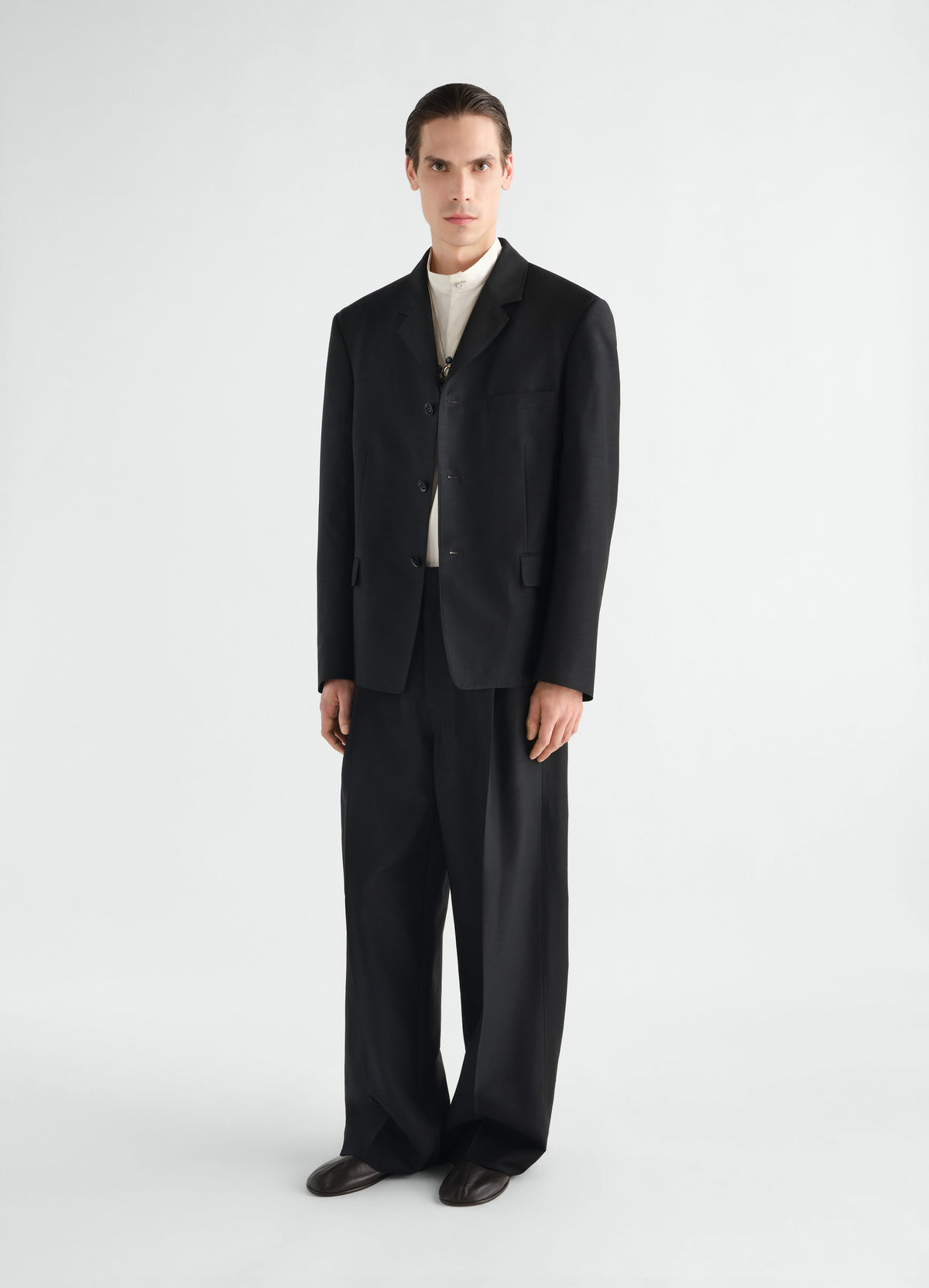 PANTALON TAILLEUR À PINCE UNIQUE EN TOILE DE LAINE ET MOHAIR