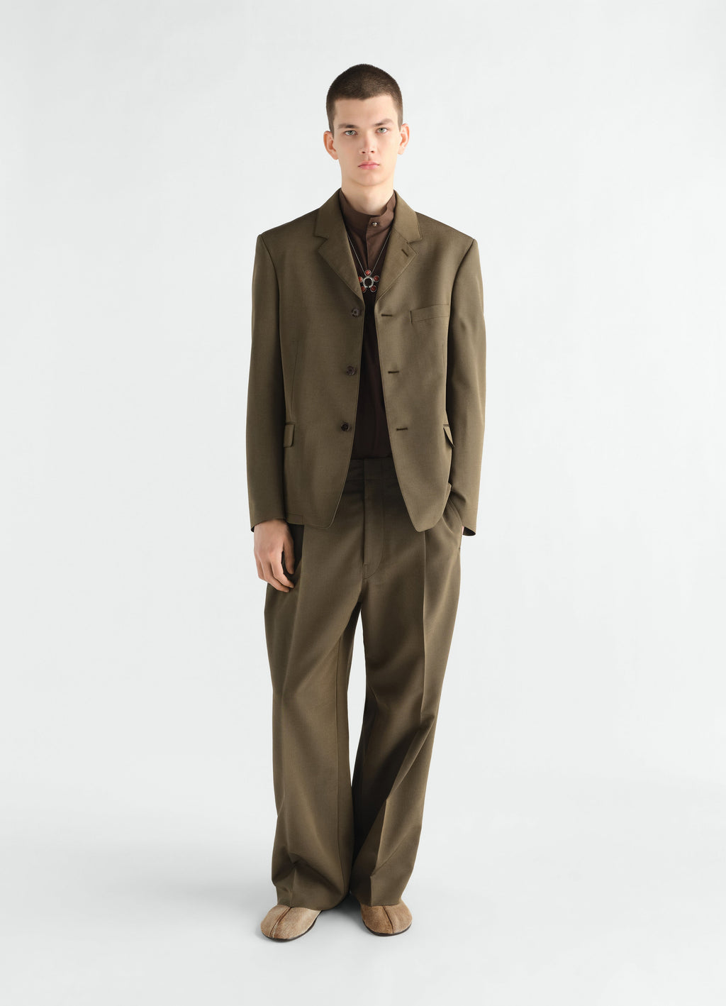 SINGLE PLEAT TAILORED PANTS IN WOOL MOHAIR TOILE