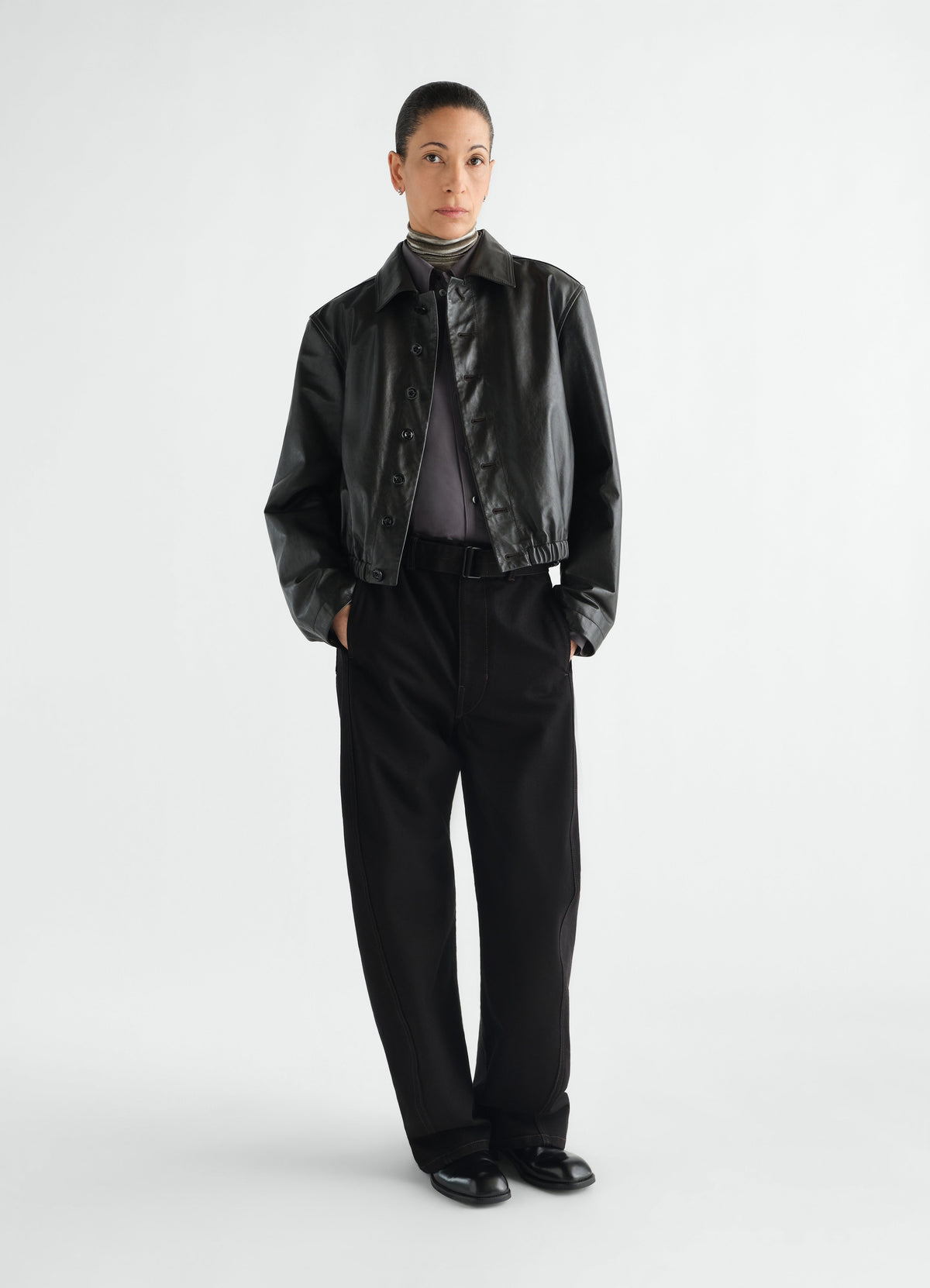 PANTALON CEINTURÉ TWISTED EN DENIM NOIR ÉPAIS