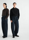 TWISTED BELTED PANTS IN HEAVY INDIGO DENIM