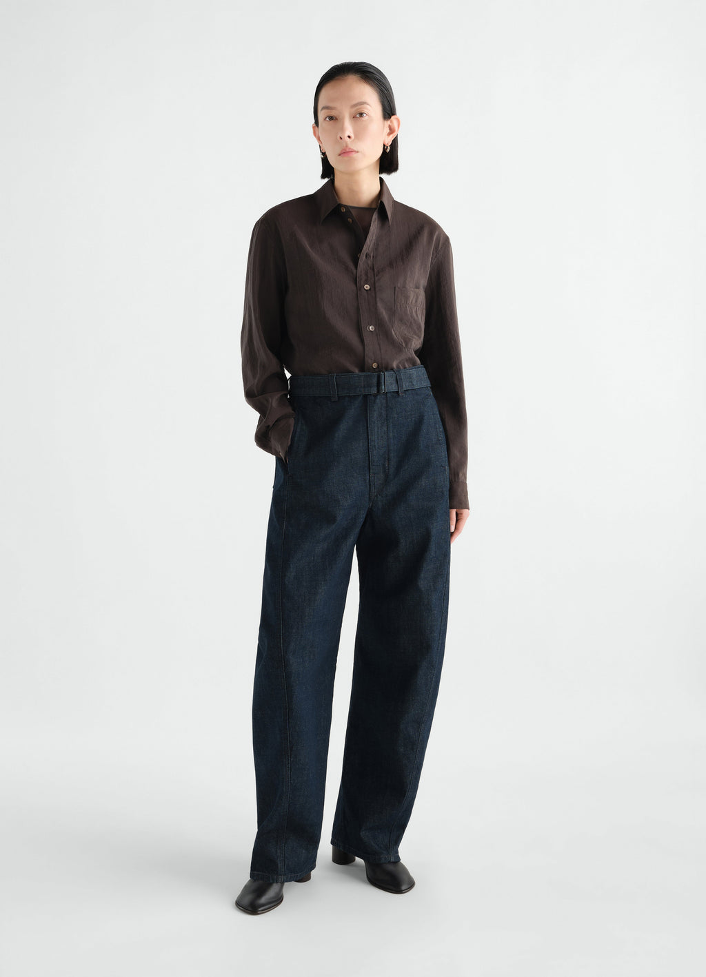 TWISTED BELTED PANTS IN HEAVY INDIGO DENIM