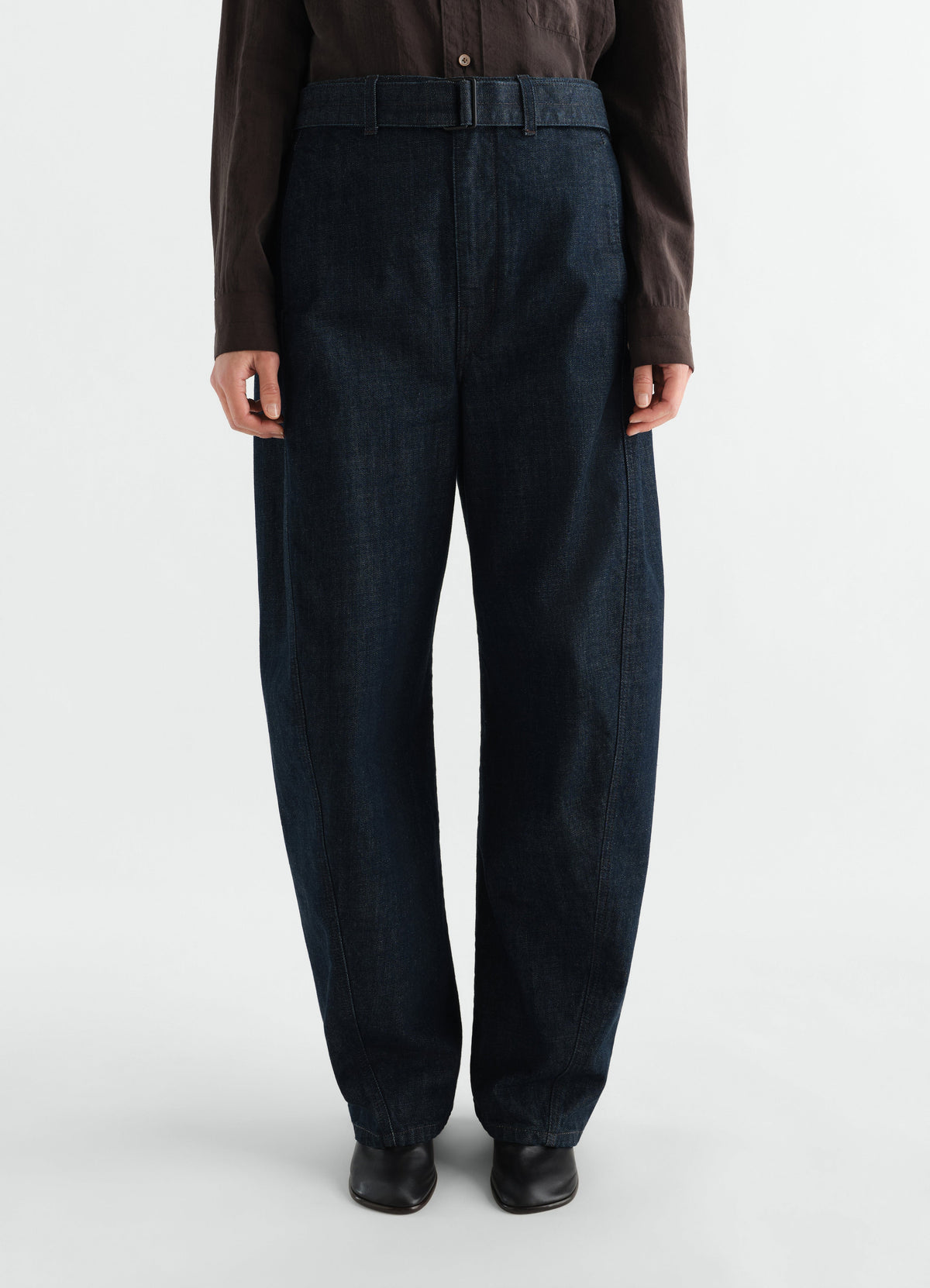 TWISTED BELTED PANTS IN HEAVY INDIGO DENIM