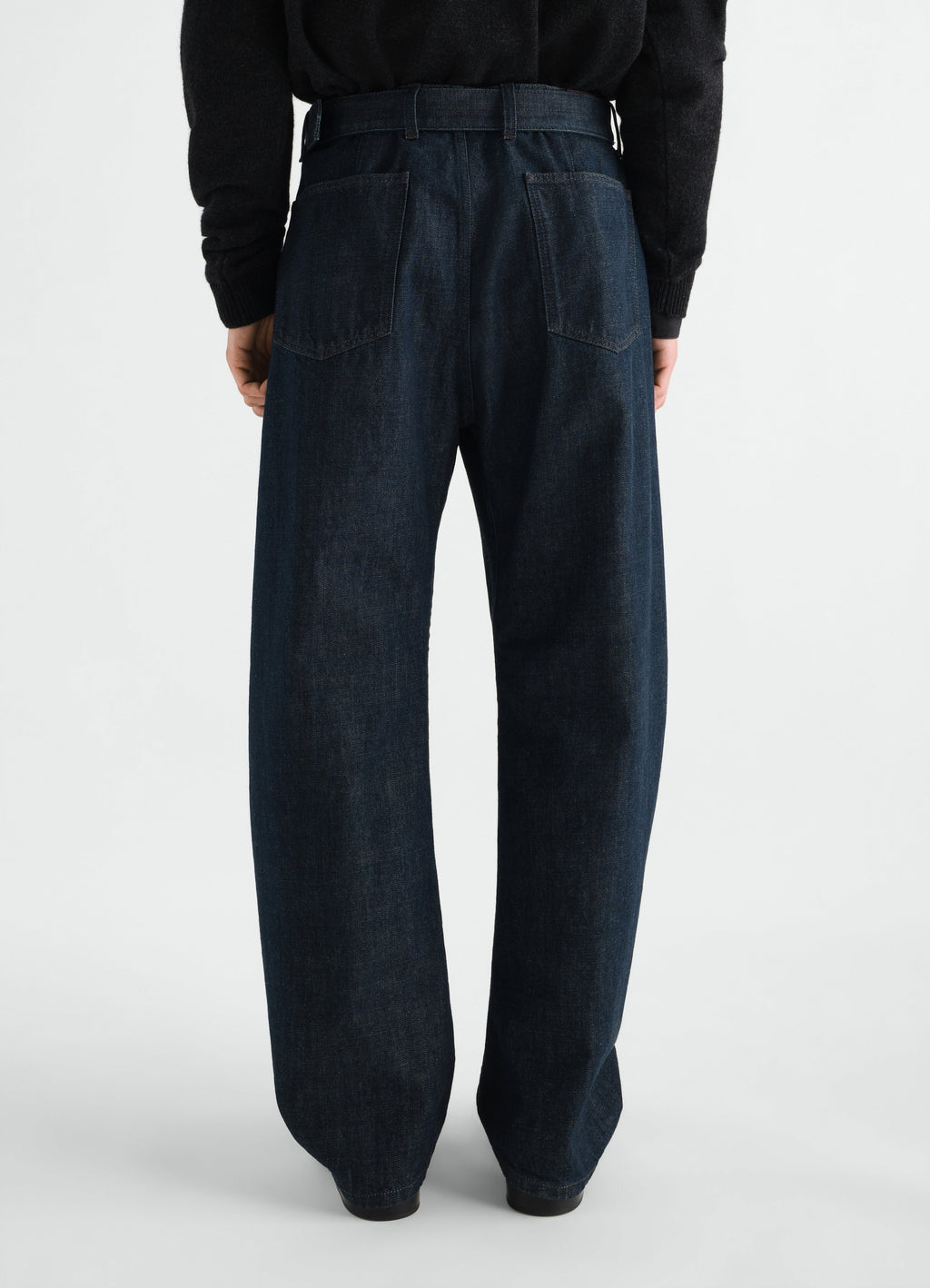 TWISTED BELTED PANTS IN HEAVY INDIGO DENIM