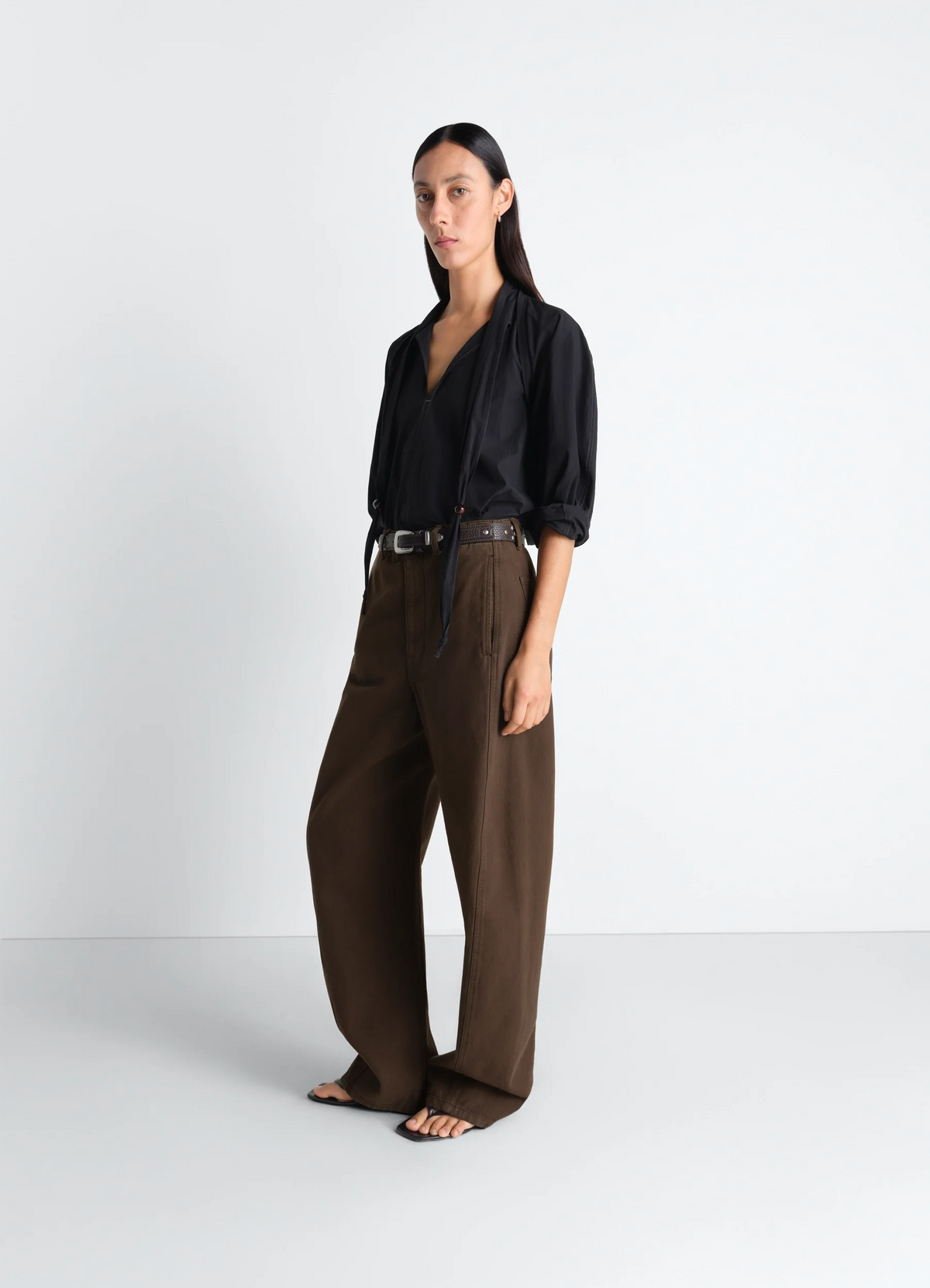 TWISTED BELTED PANTS IN DYED HEAVY BROKEN TWILL
