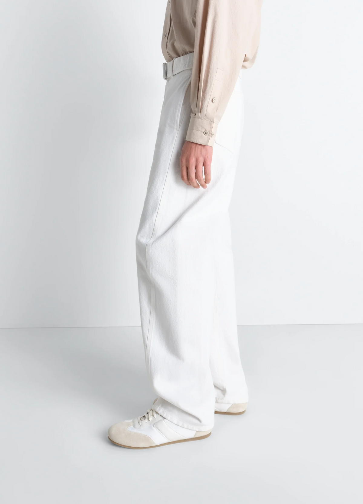 TWISTED BELTED PANTS IN BLEACHED HEAVY DENIM