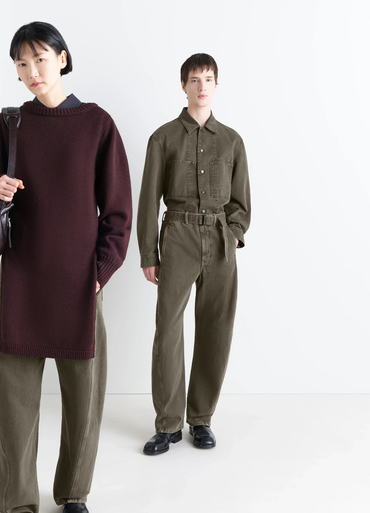TWISTED BELTED PANTS IN GARMENT DYED HEAVY DENIM
