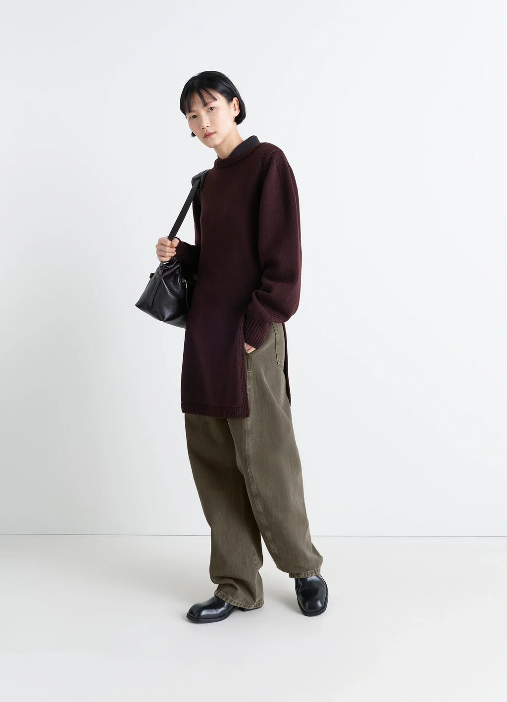 TWISTED BELTED PANTS IN GARMENT DYED HEAVY DENIM