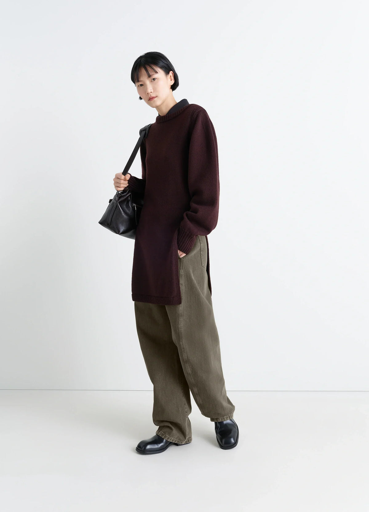 TWISTED BELTED PANTS IN GARMENT DYED HEAVY DENIM