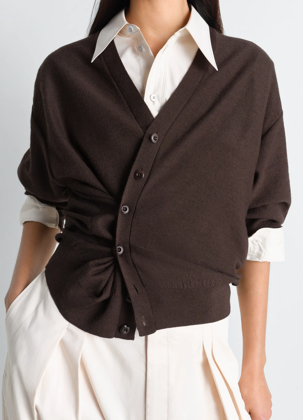 CARDIGAN CROISÉ EN MÉLANGE DE MÉRINOS