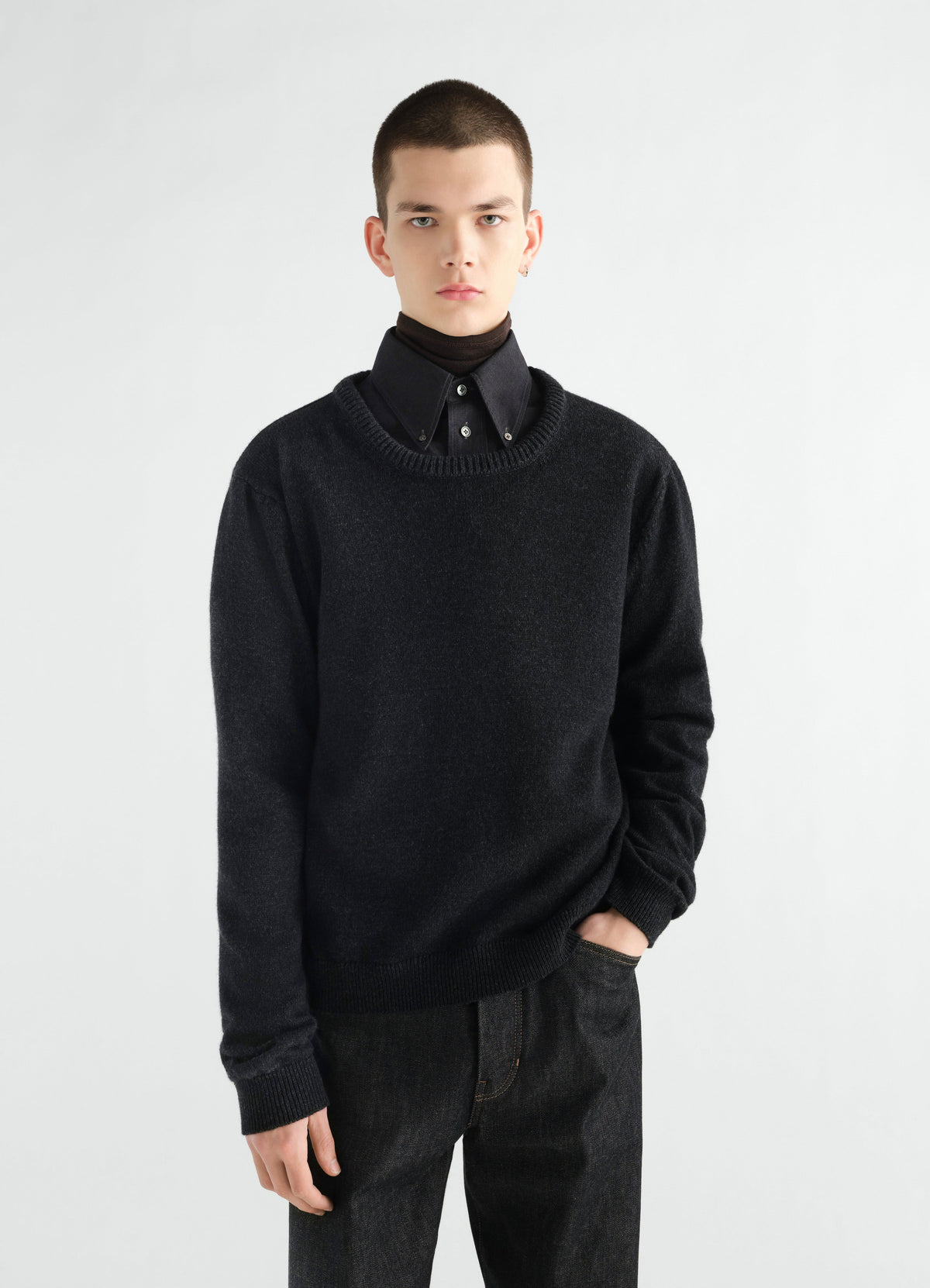 PULL-OVER COL ROND EN MÉLANGE D'ALPAGA