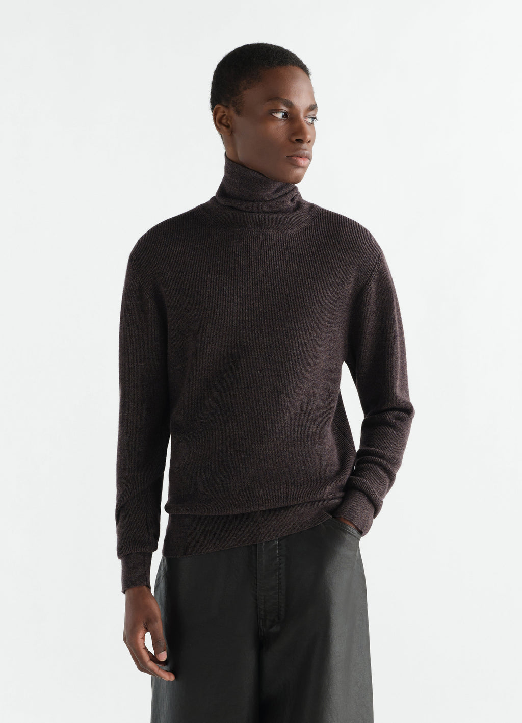 TURTLE NECK SWEATER IN MOULINE FINE MERINO WOOL