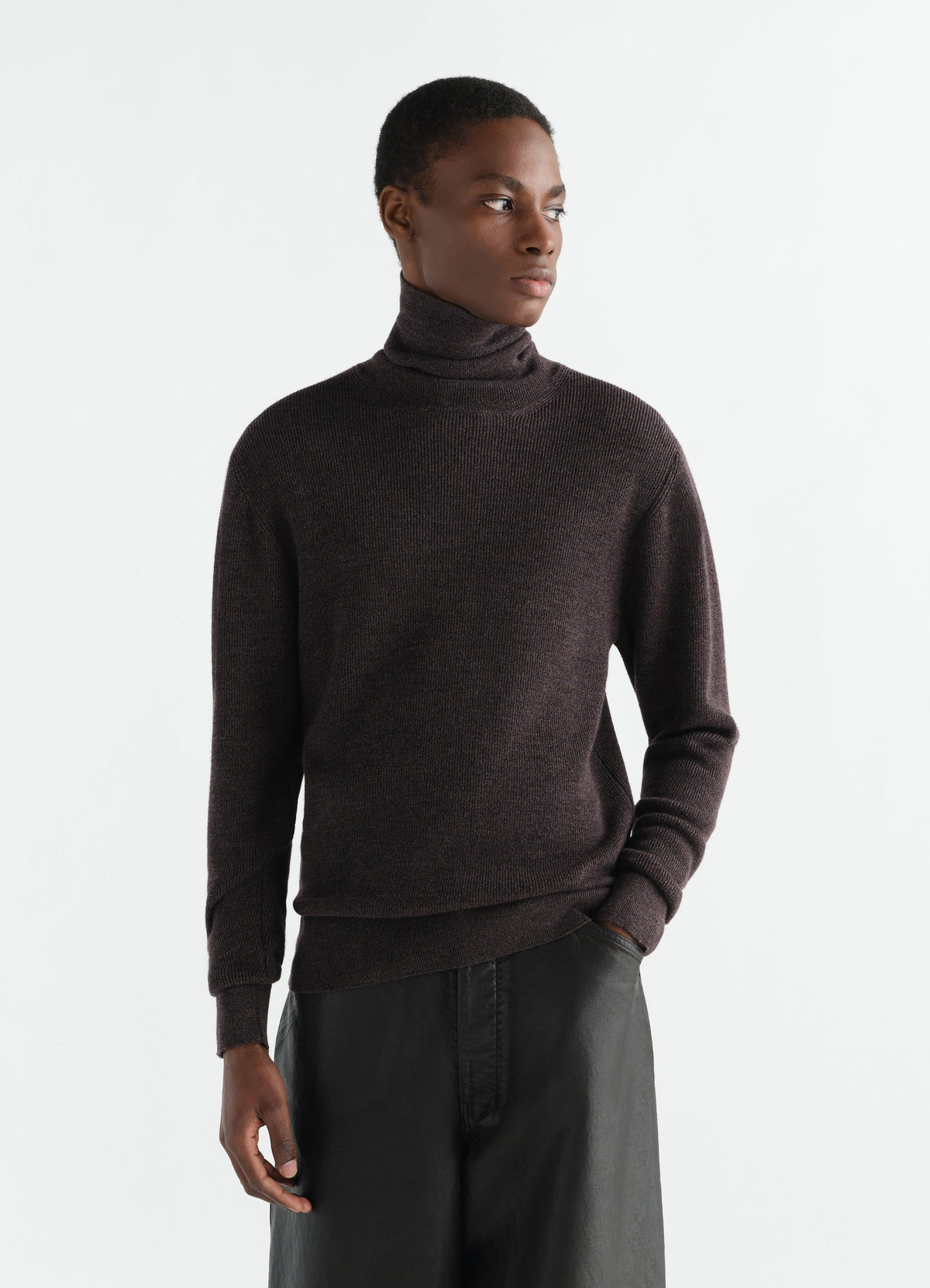 TURTLE NECK SWEATER IN MOULINE FINE MERINO WOOL