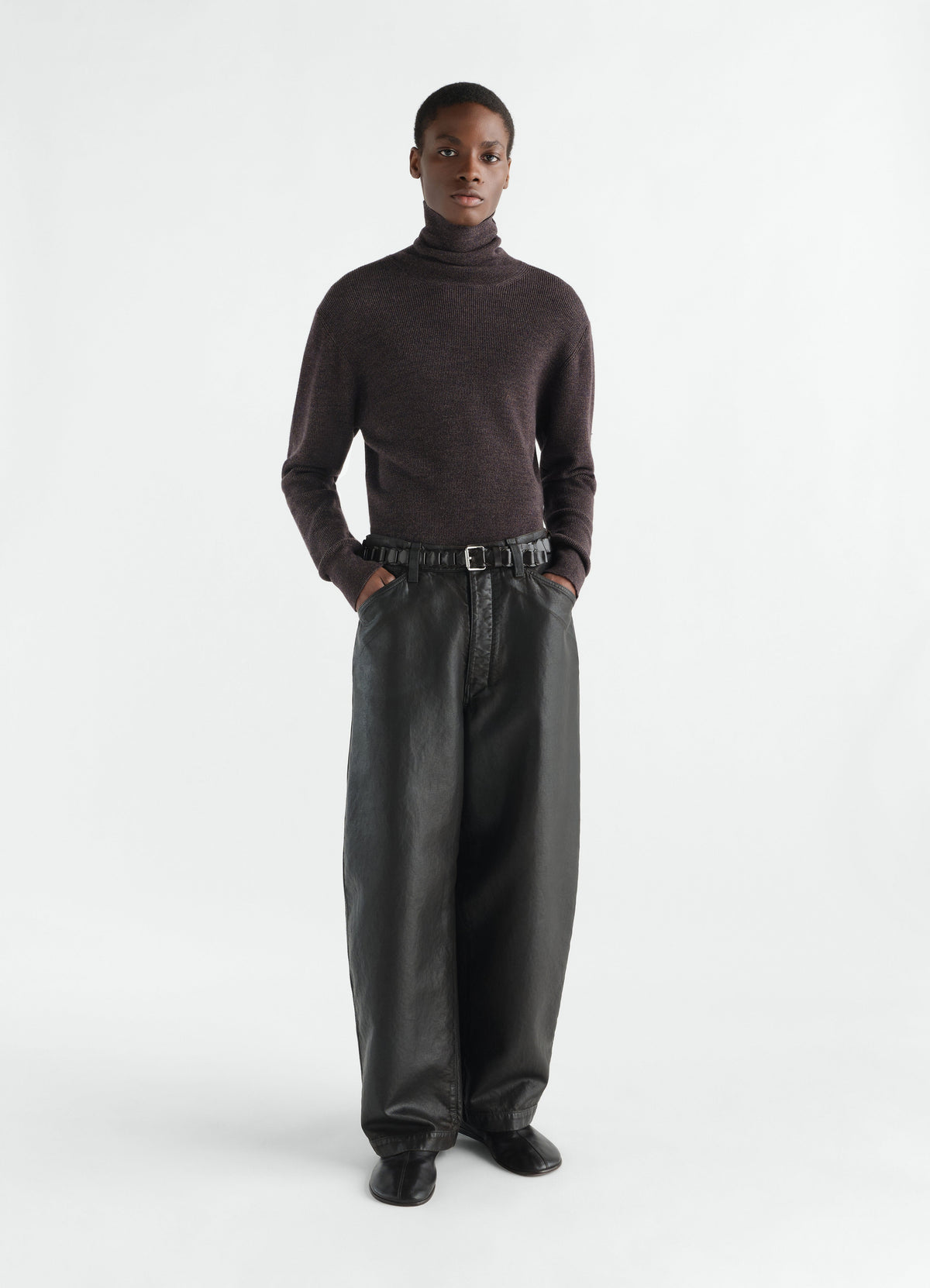 TURTLE NECK SWEATER IN MOULINE FINE MERINO WOOL