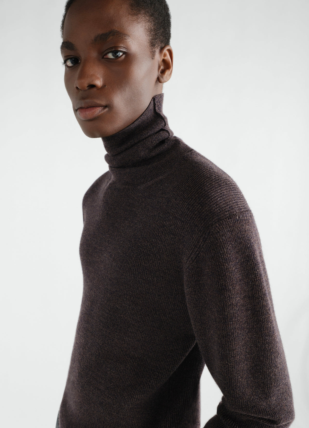 TURTLE NECK SWEATER IN MOULINE FINE MERINO WOOL