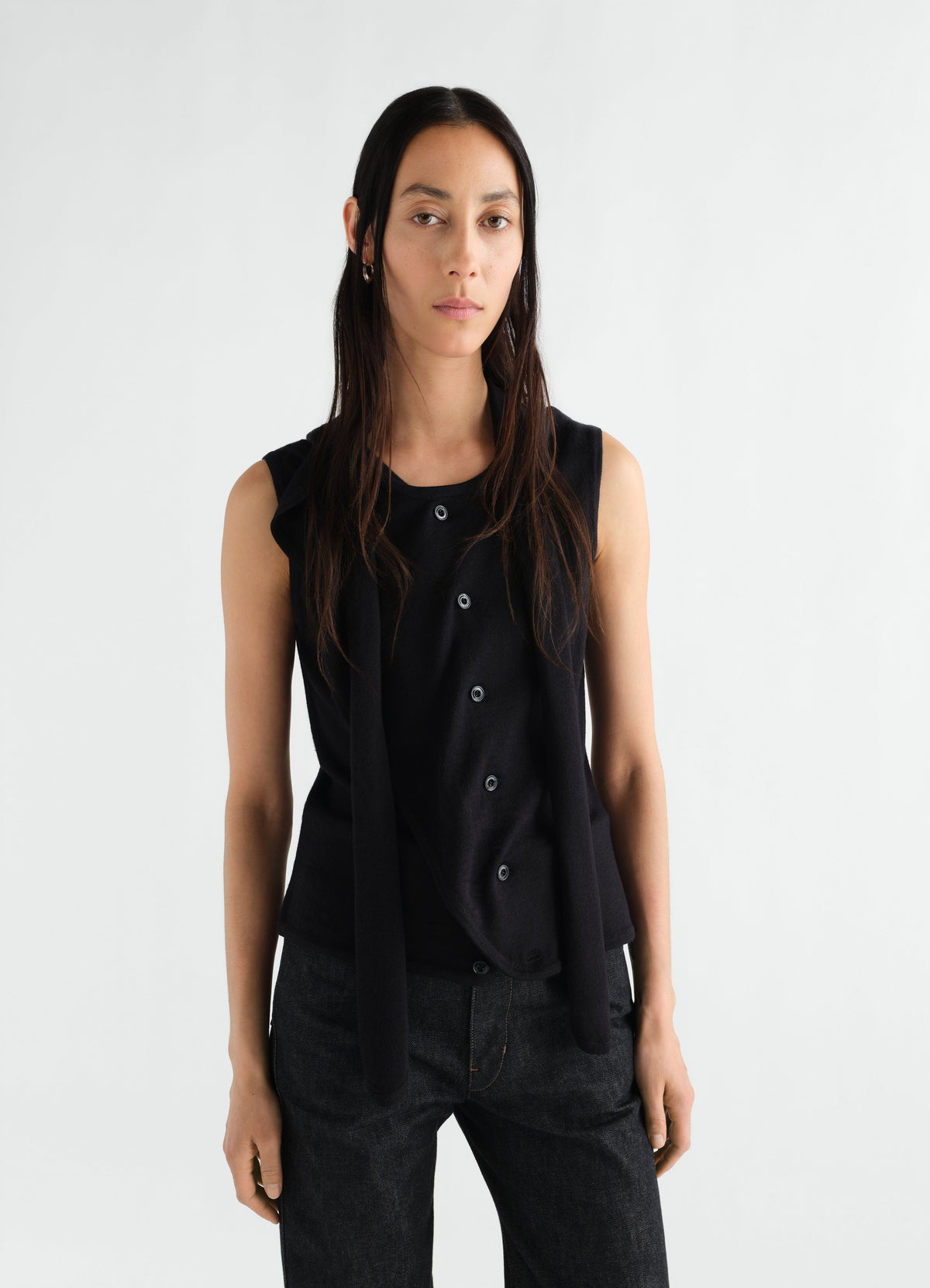 ASYMMETRICAL VEST IN MERINO BLEND