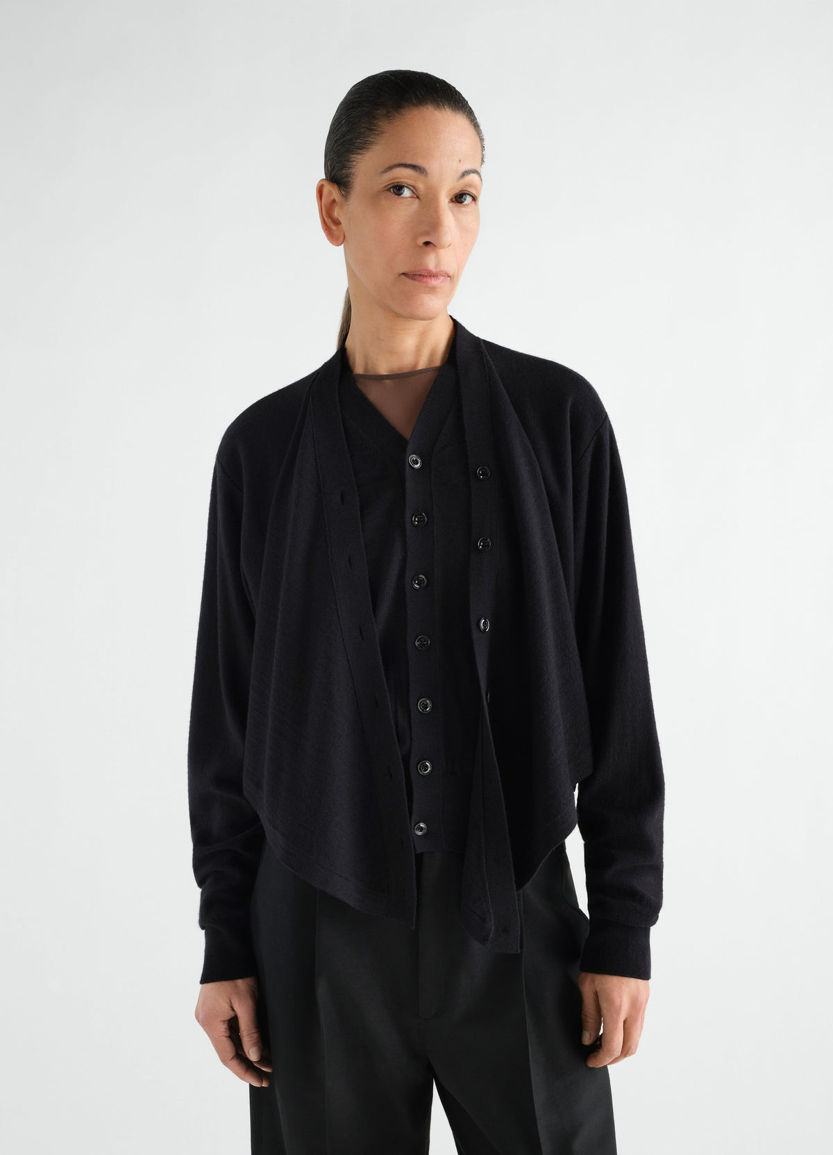 CARDIGAN TROMPE-L'ŒIL EN MÉLANGE DE MÉRINOS