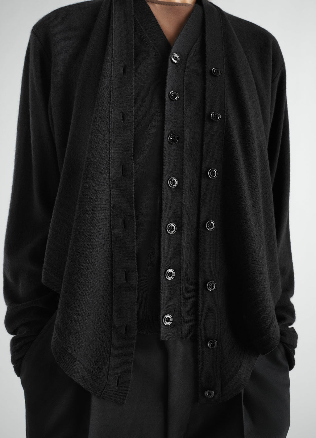 CARDIGAN TROMPE-L'ŒIL EN MÉLANGE DE MÉRINOS